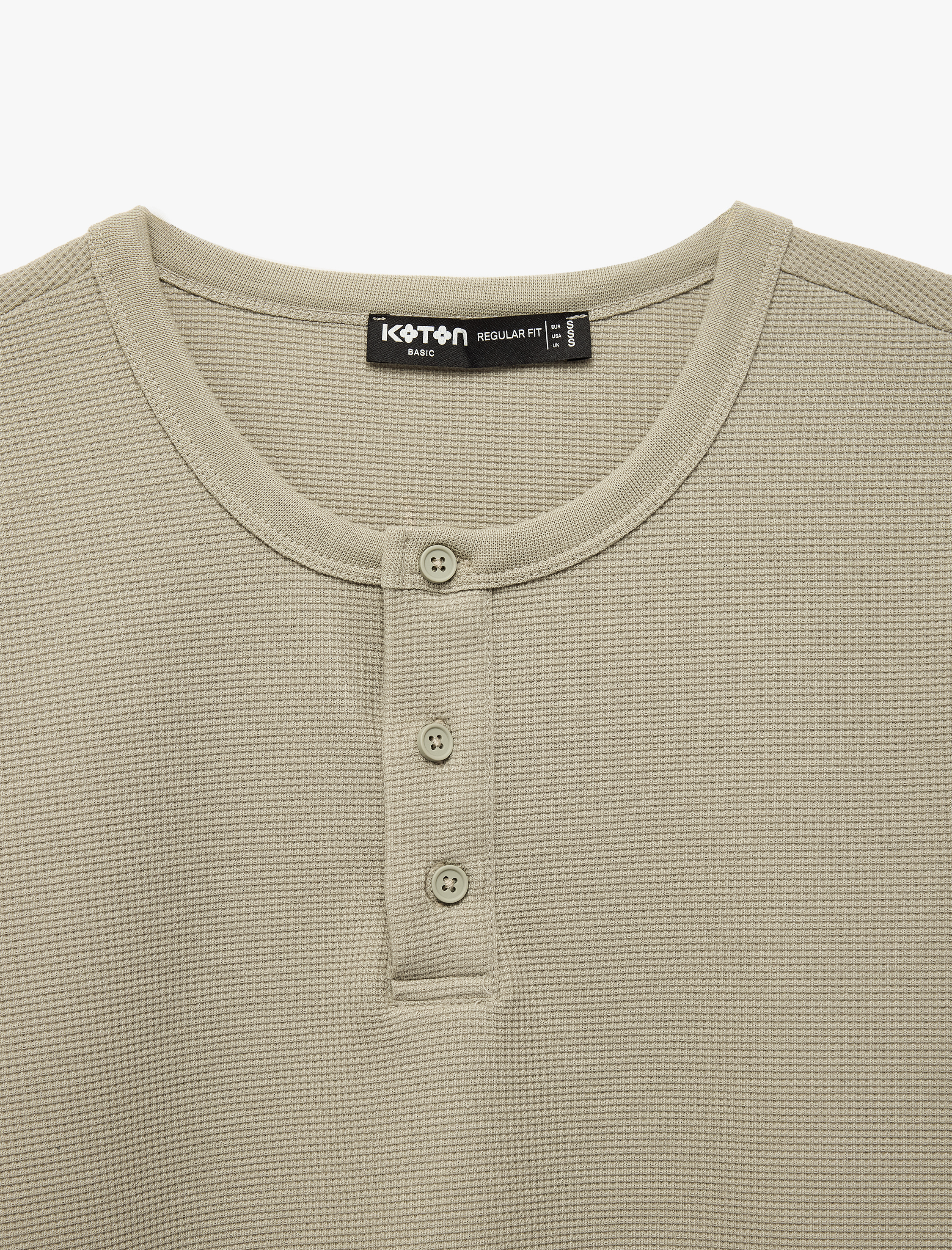   Regular Fit Waffle Dokulu Kısa Kollu Düğmeli Henley Yaka Tişört