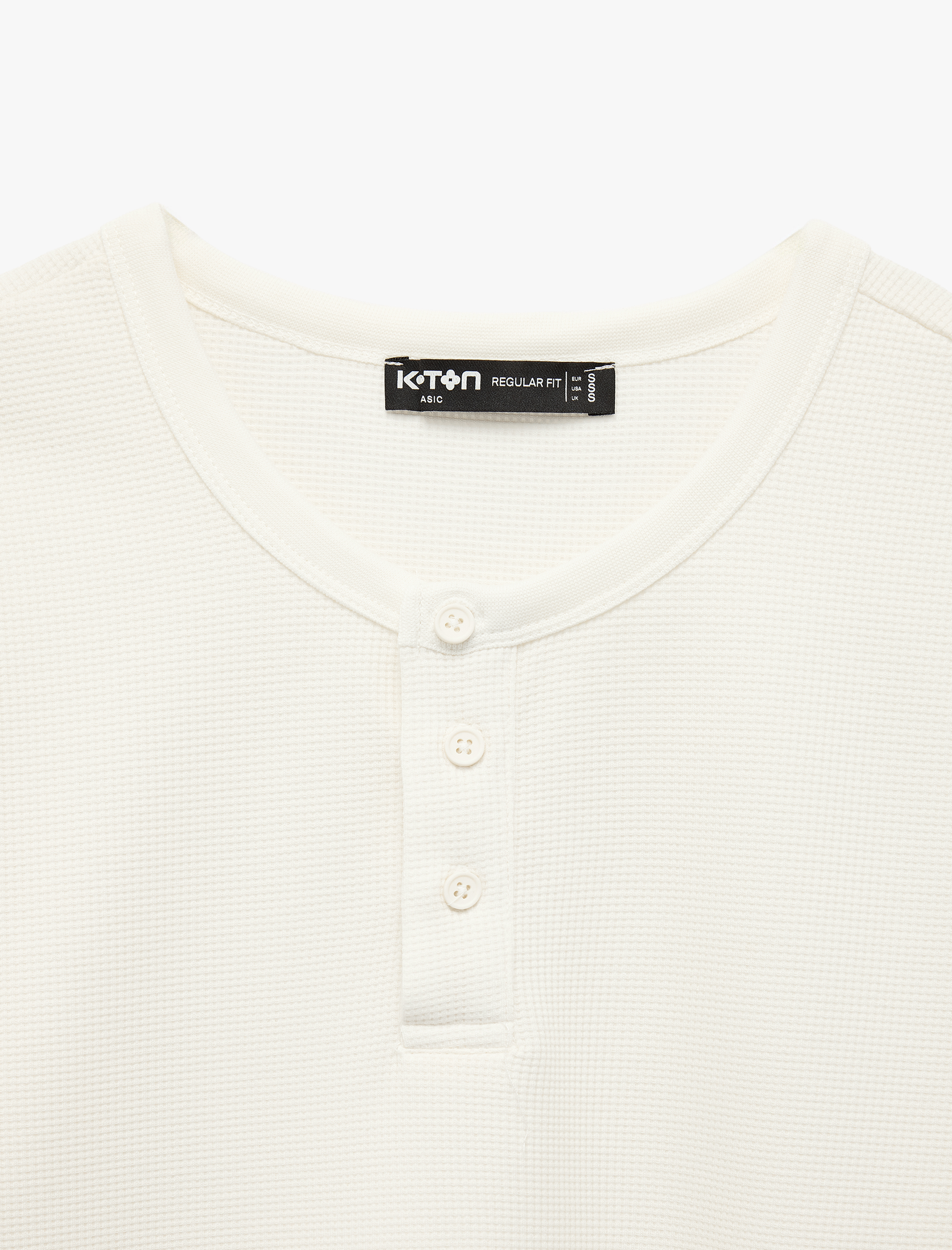   Regular Fit Waffle Dokulu Kısa Kollu Düğmeli Henley Yaka Tişört