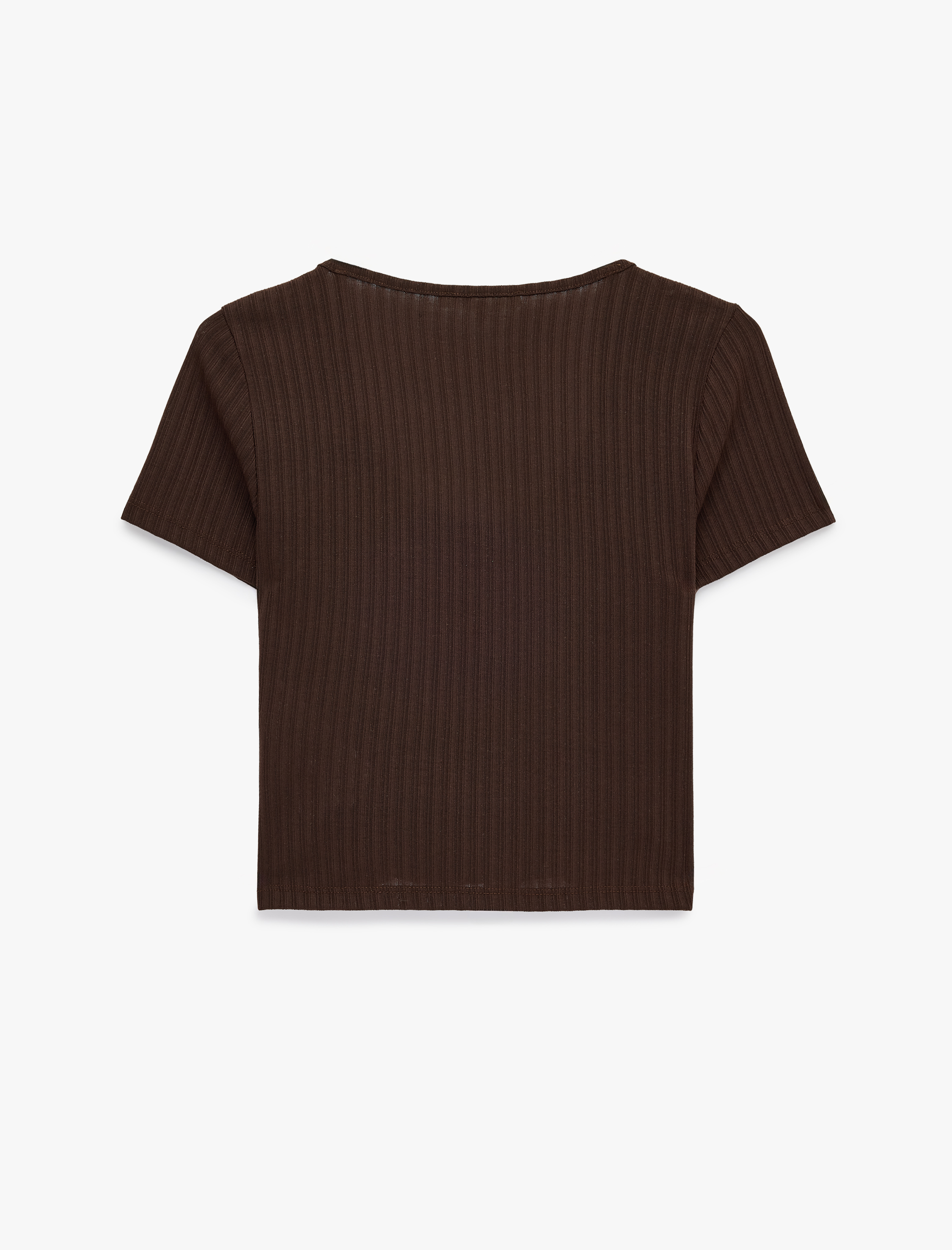   Kısa Kollu Slim Fit Düğmeli Kaşkorse Dantel Detaylı Bisiklet Yaka Tişört