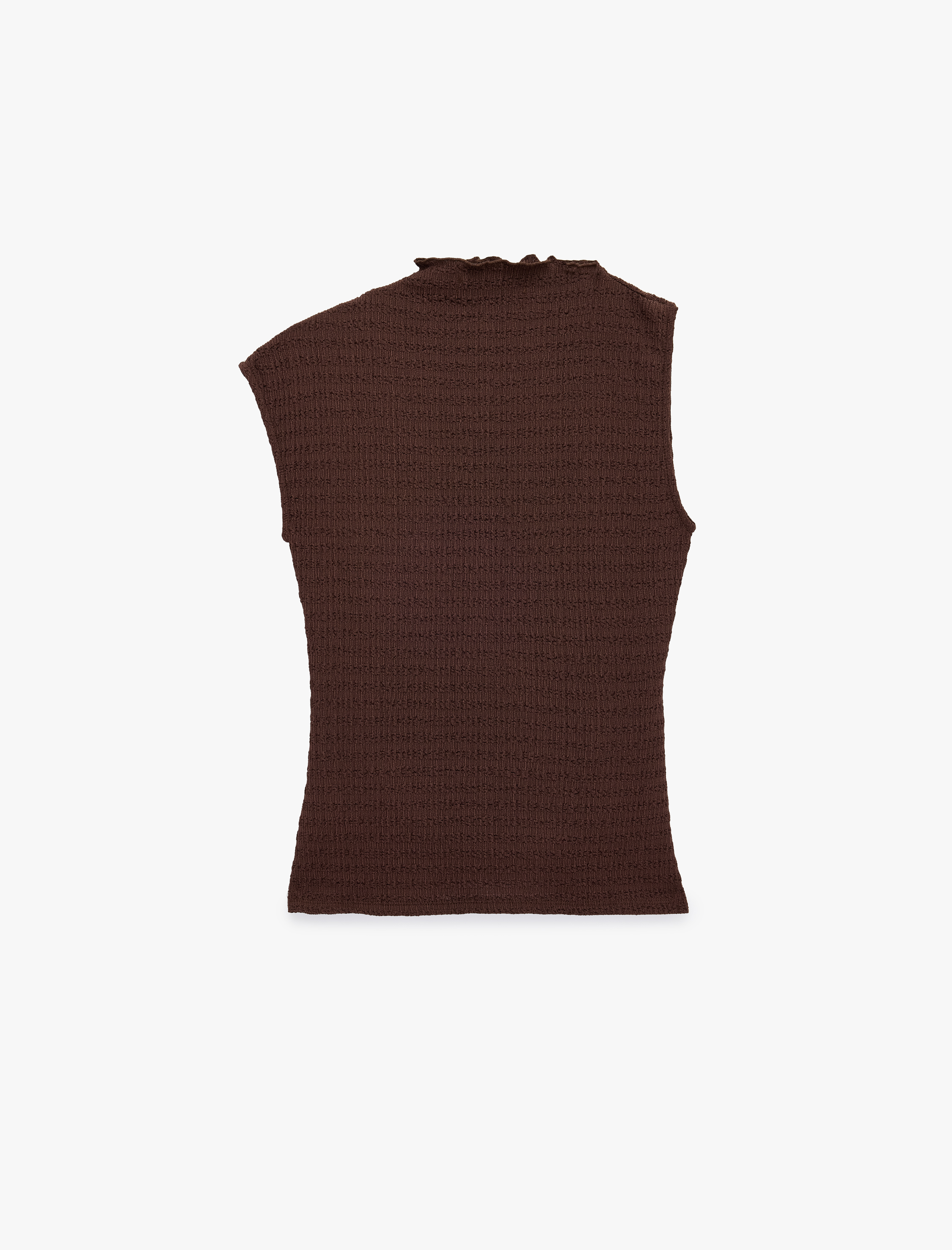   Bürümcük Kumaş Dokulu Slim Fit Asimetrik Kesim Drape Detaylı Dik Yaka Kolsuz Bluz