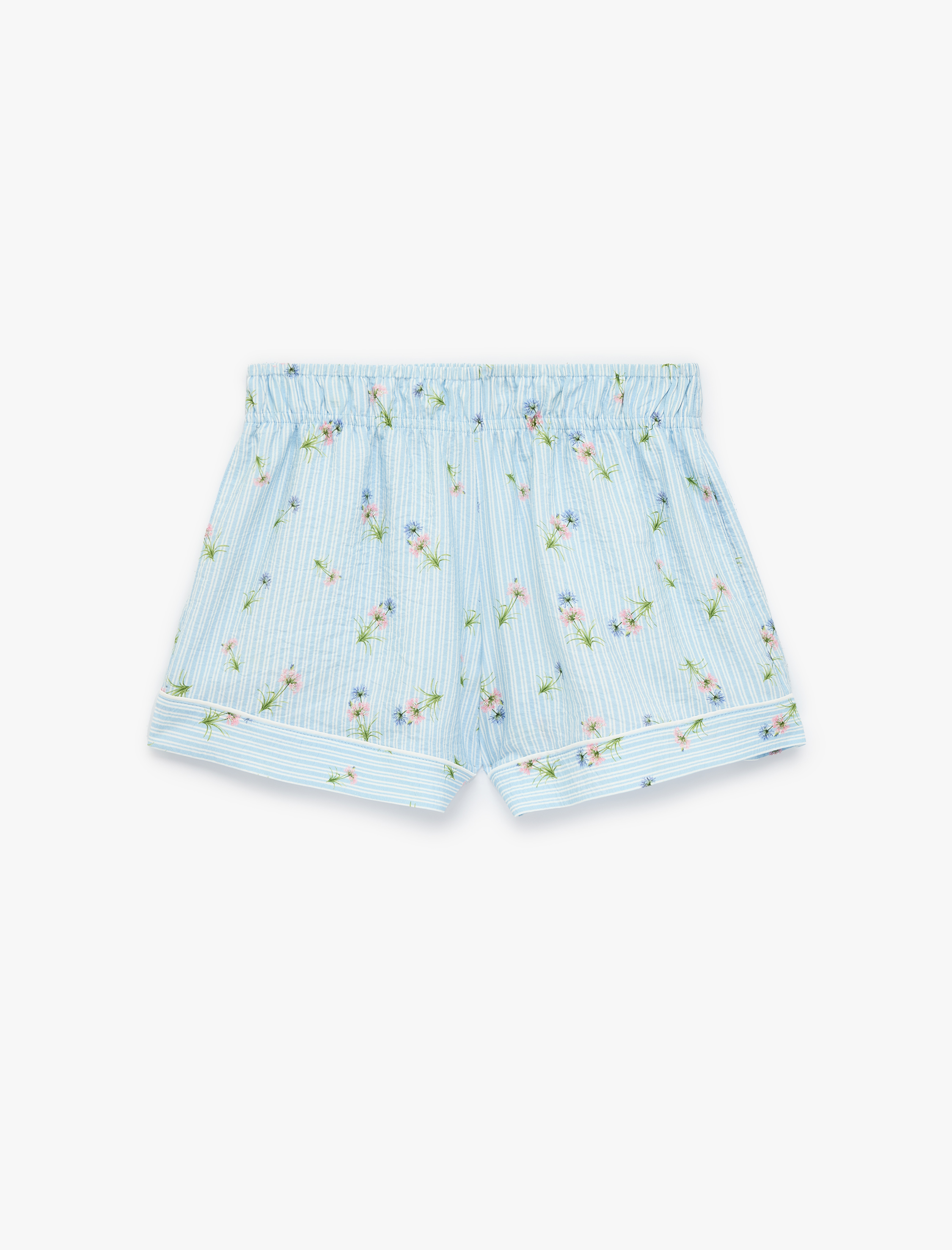   Viskon Kumaş Rahat Kalıp Çiçek Desenli Çizgili Şort Pijama Altı