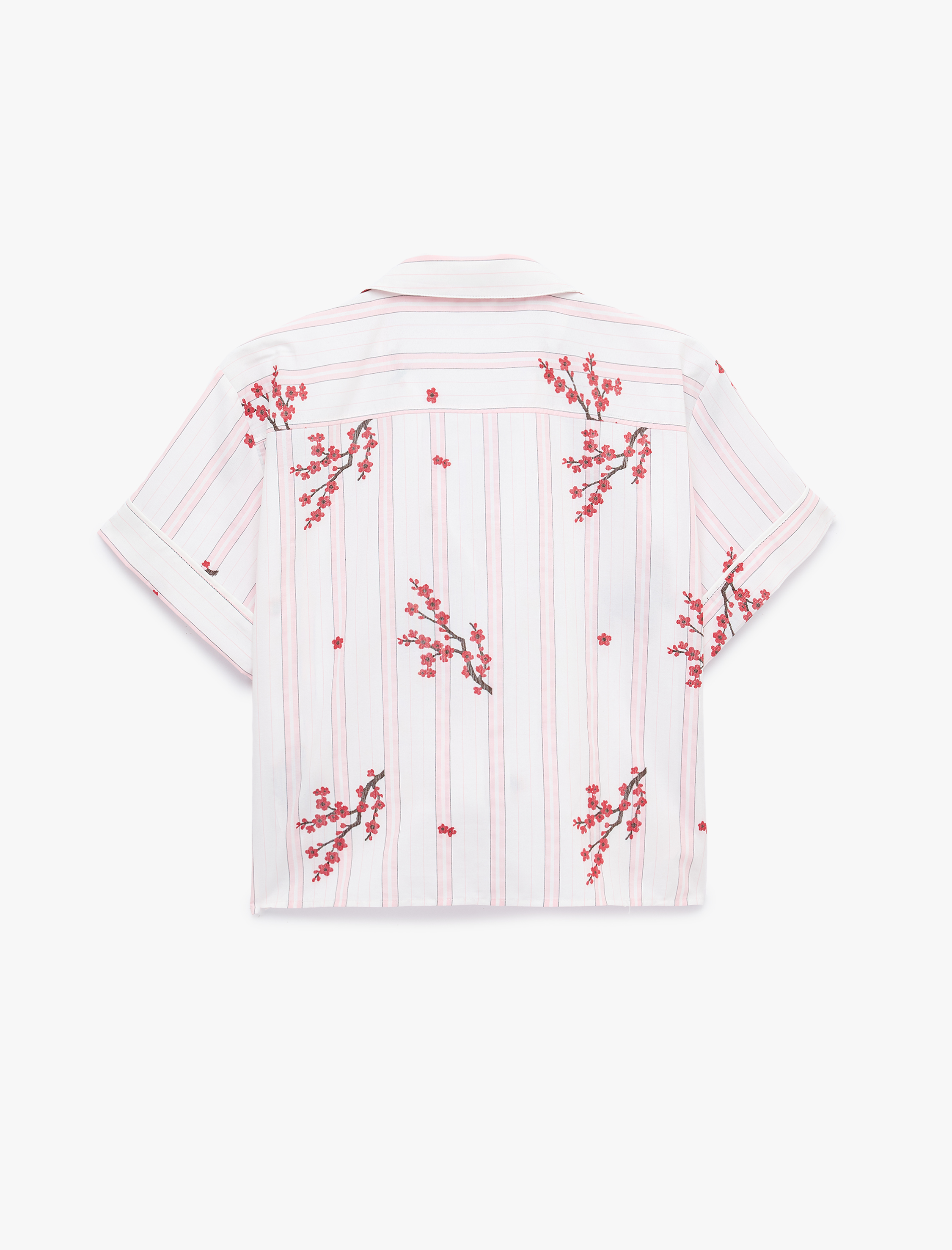   Çiçek Desenli Çizgili Polo Yaka Pijama Üstü