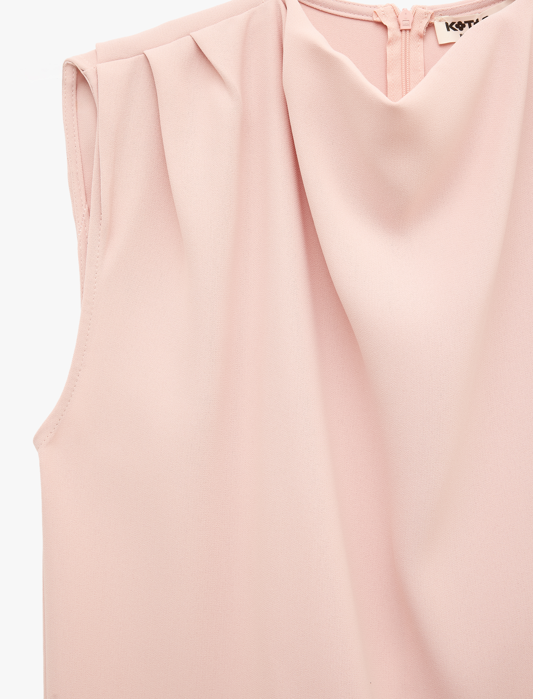   Krep Kumaş Drape Detaylı Dik Yaka Fermuarlı Kolsuz Bluz