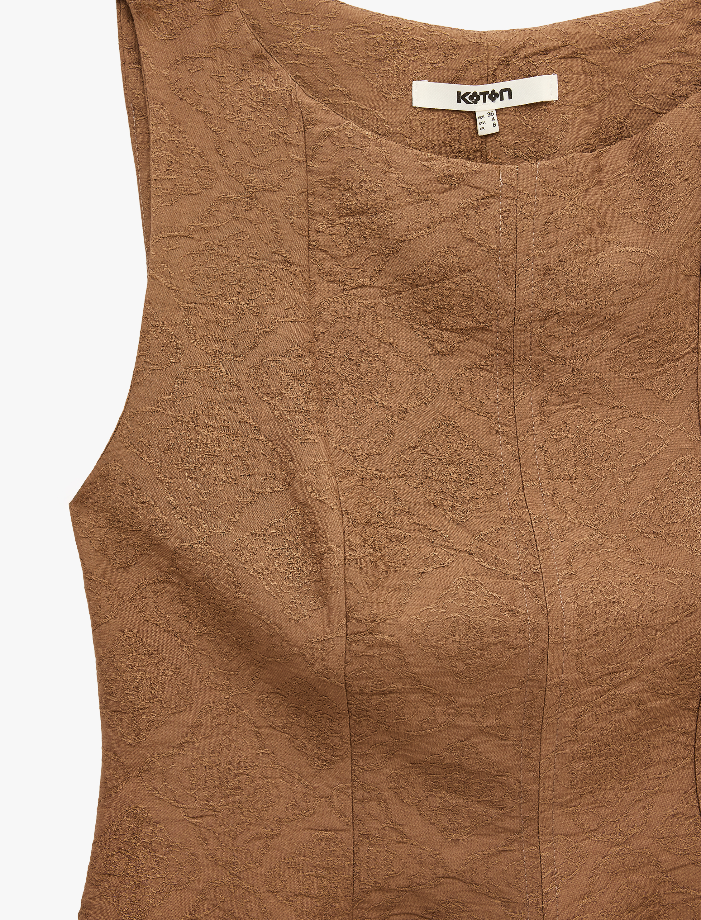   Viskon Kumaş Floral Dokulu Kolsuz Bisiklet Yaka Peplum Bluz