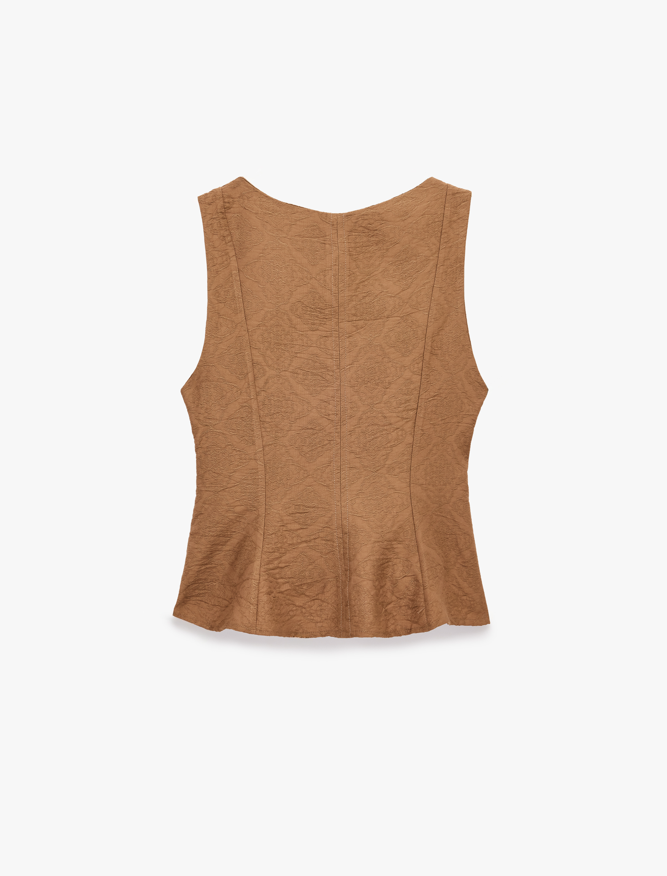   Viskon Kumaş Floral Dokulu Kolsuz Bisiklet Yaka Peplum Bluz