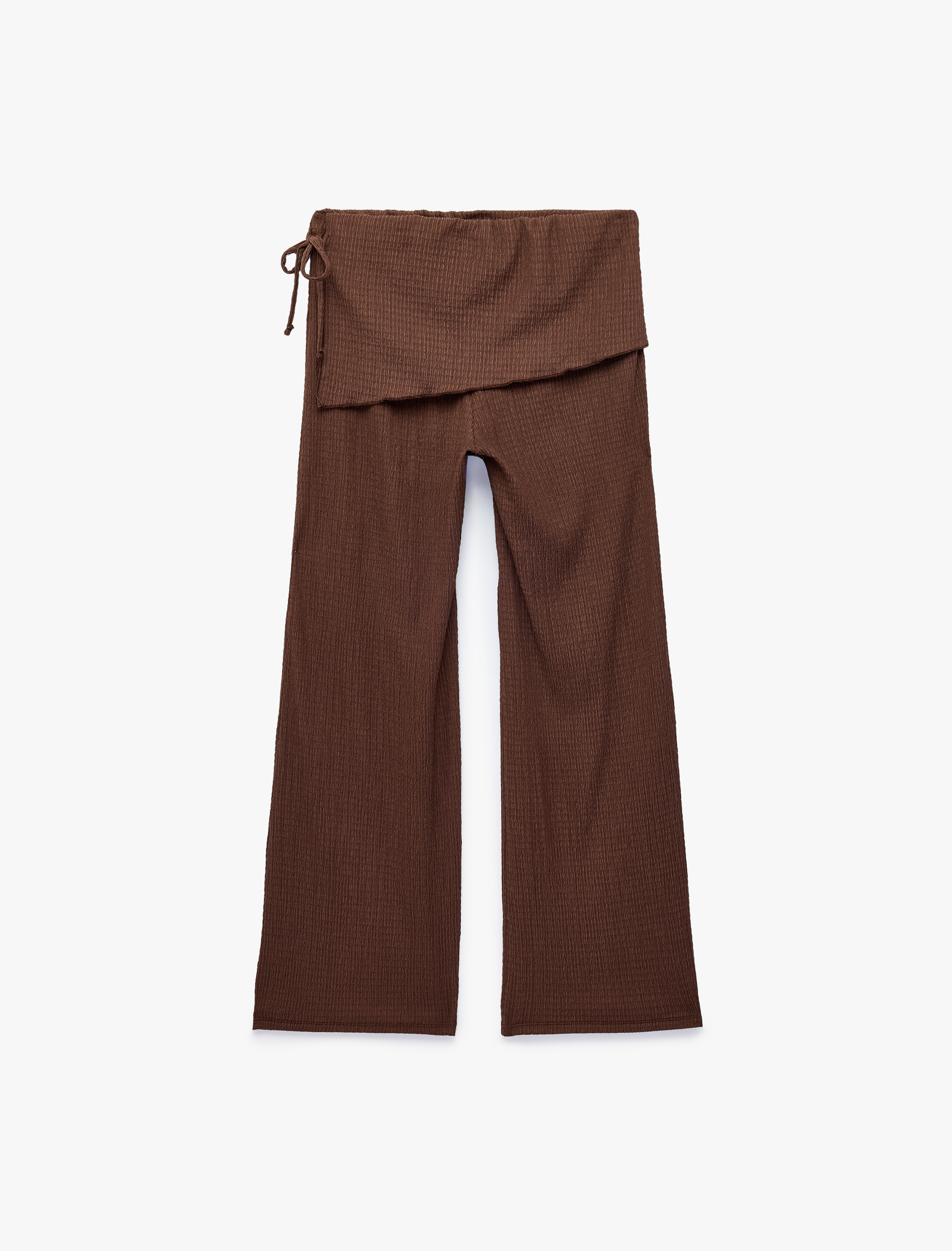   Bürümcük Kumaş Beli Bağcık Detaylı Geniş Paça Etekli Pantolon