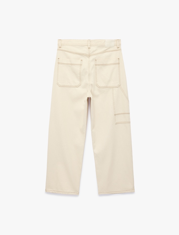  Oversize Pamuklu Cep Detaylı Bol Barrel Fit Jean Pantolon