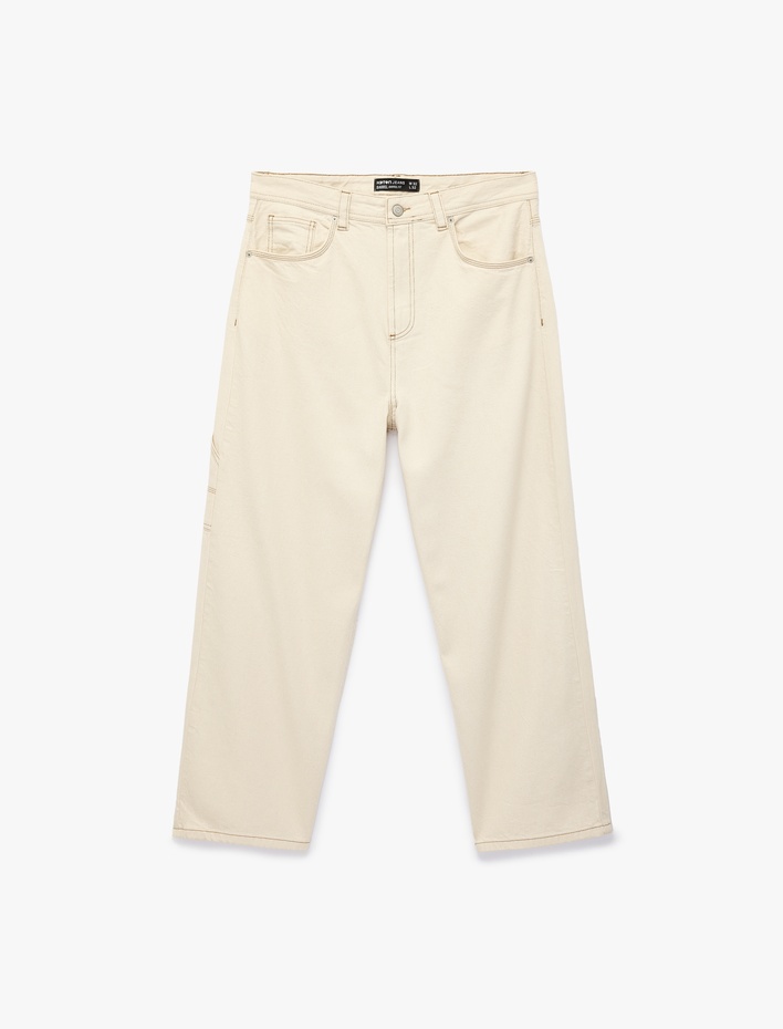  Oversize Pamuklu Cep Detaylı Bol Barrel Fit Jean Pantolon