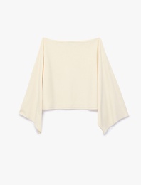 Viskon Karışımlı Slim Fit 3/4 Yarasa Kol Kayık Yaka Crop Kazak