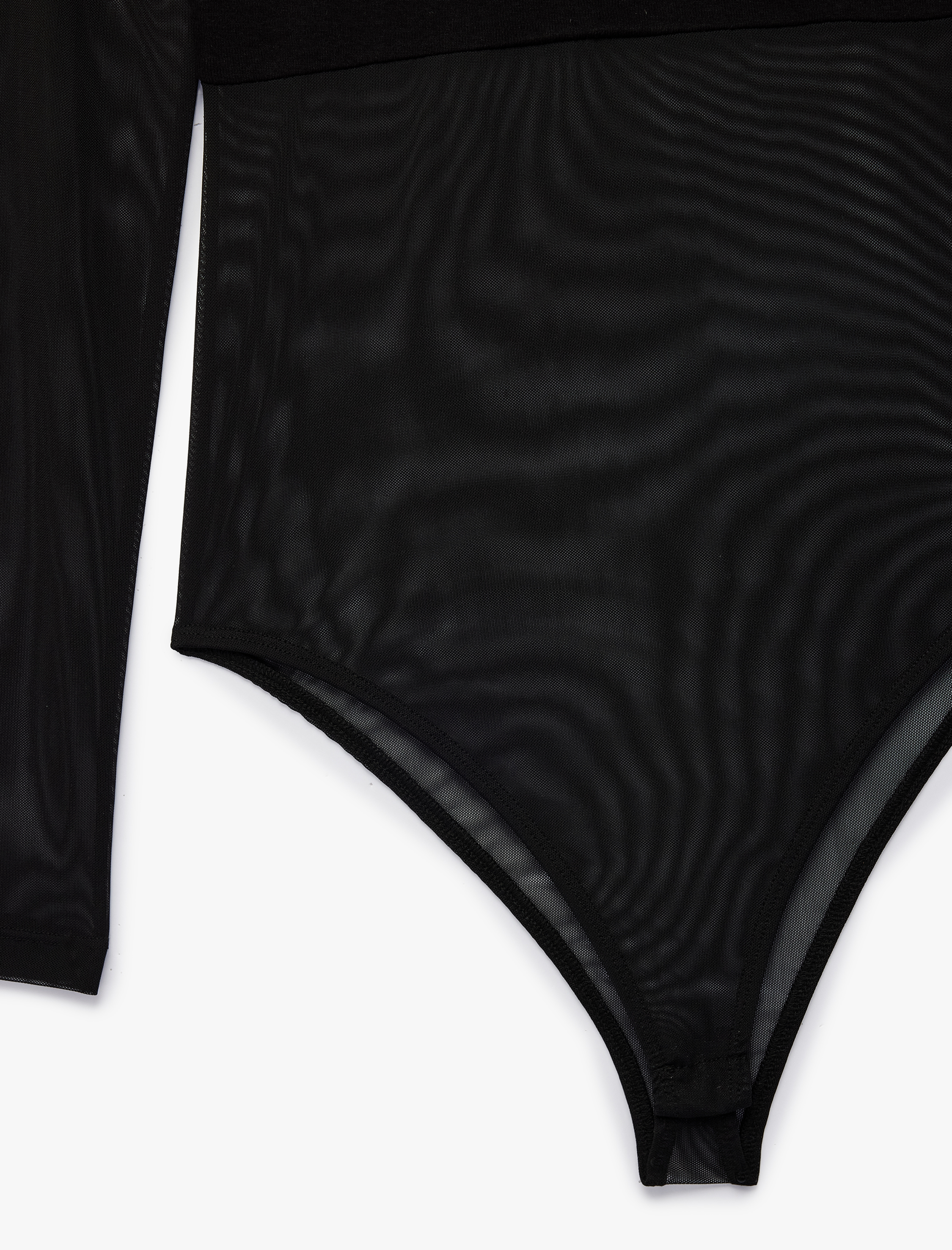   Slim Fit Uzun Kollu Bisiklet Yaka Transparan Tül Bodysuit