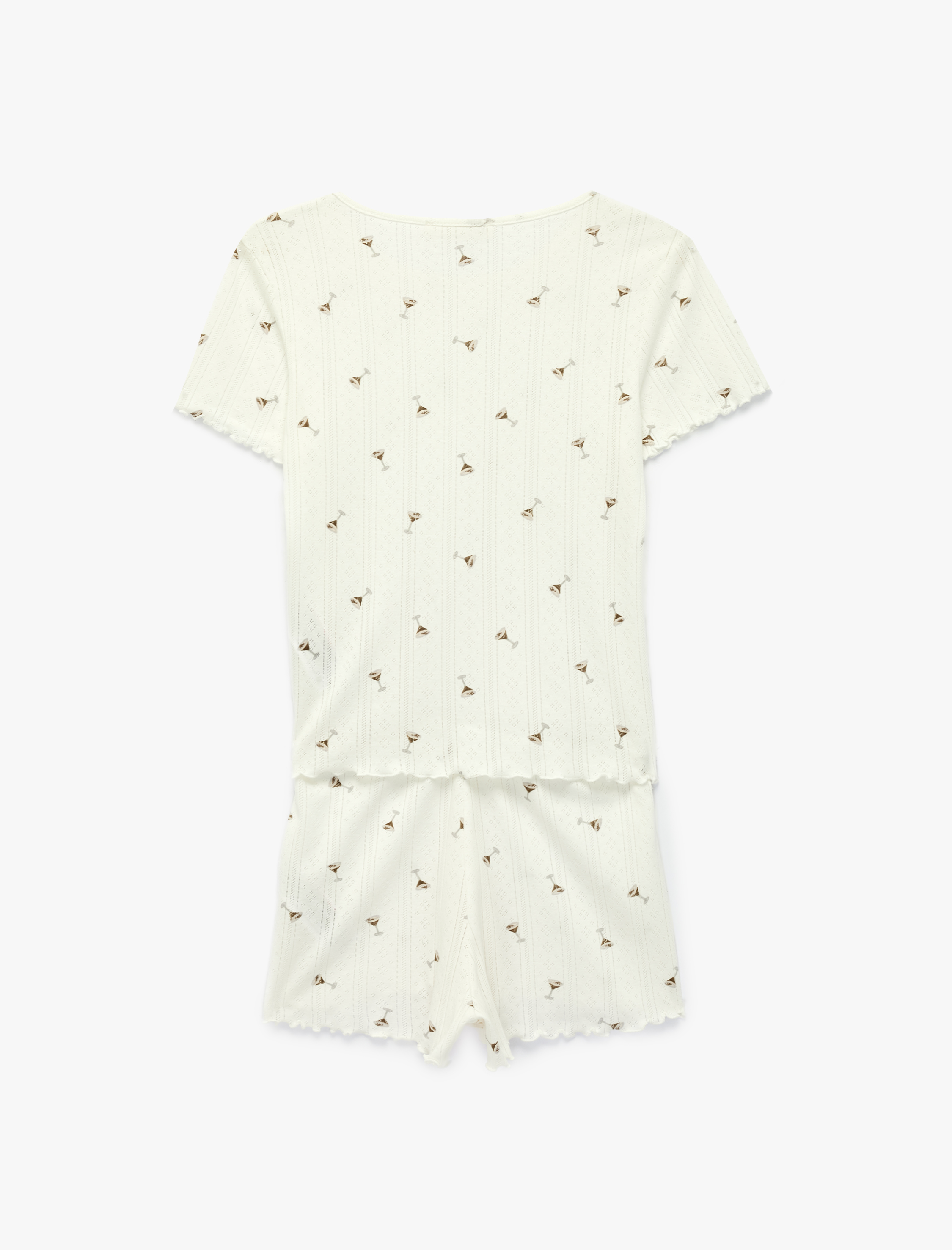   Baskılı Kısa Kollu Bisiklet Yaka Şortlu Pijama Takımı