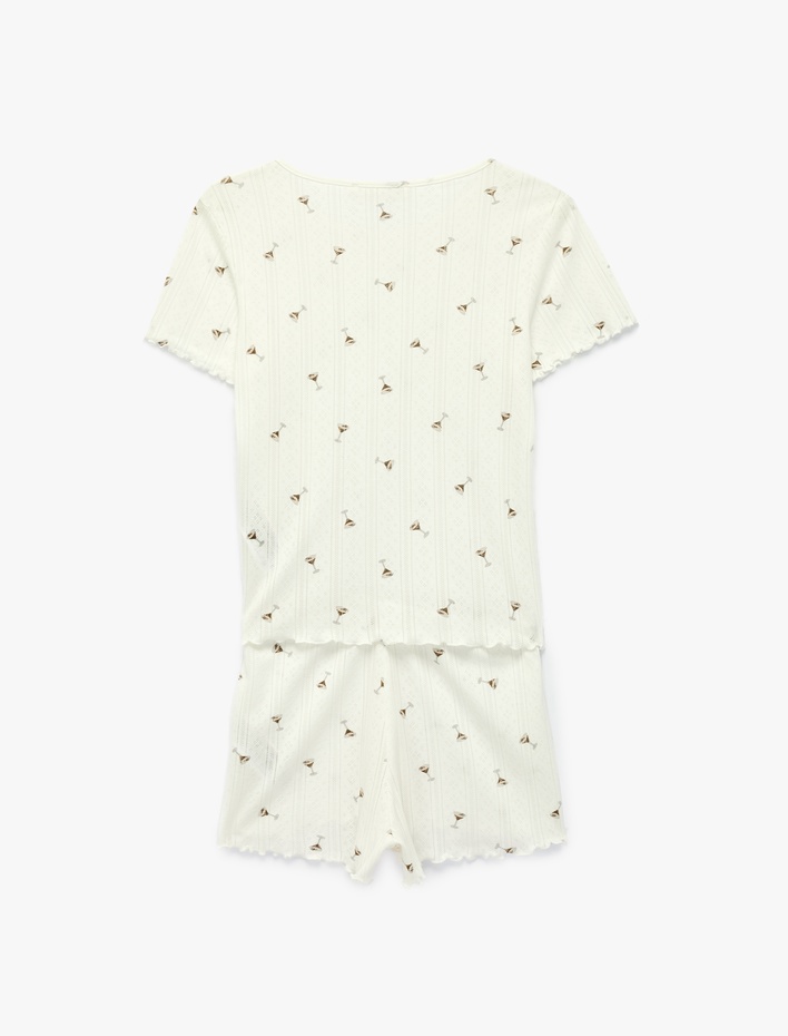  Baskılı Kısa Kollu Bisiklet Yaka Şortlu Pijama Takımı
