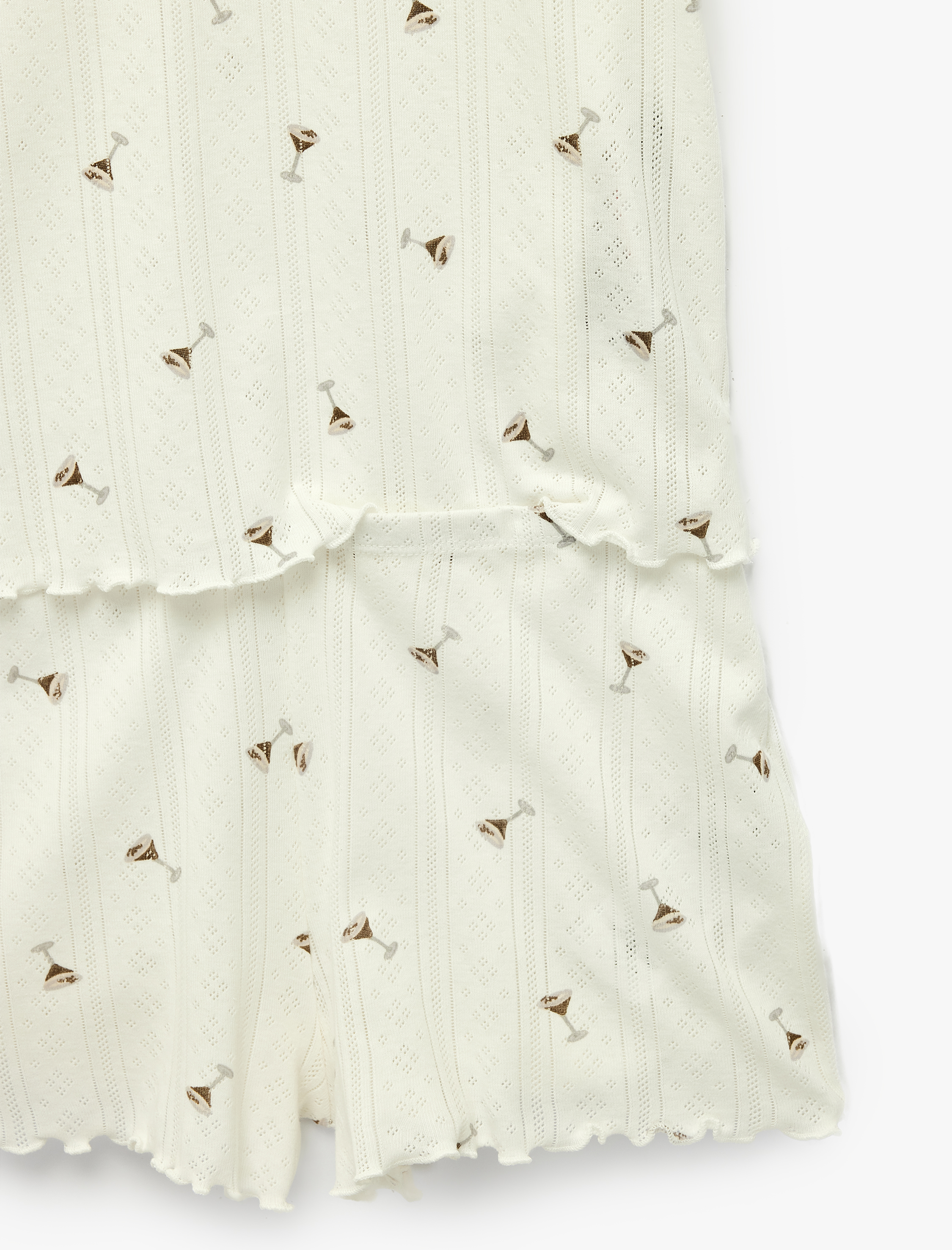   Baskılı Kısa Kollu Bisiklet Yaka Şortlu Pijama Takımı