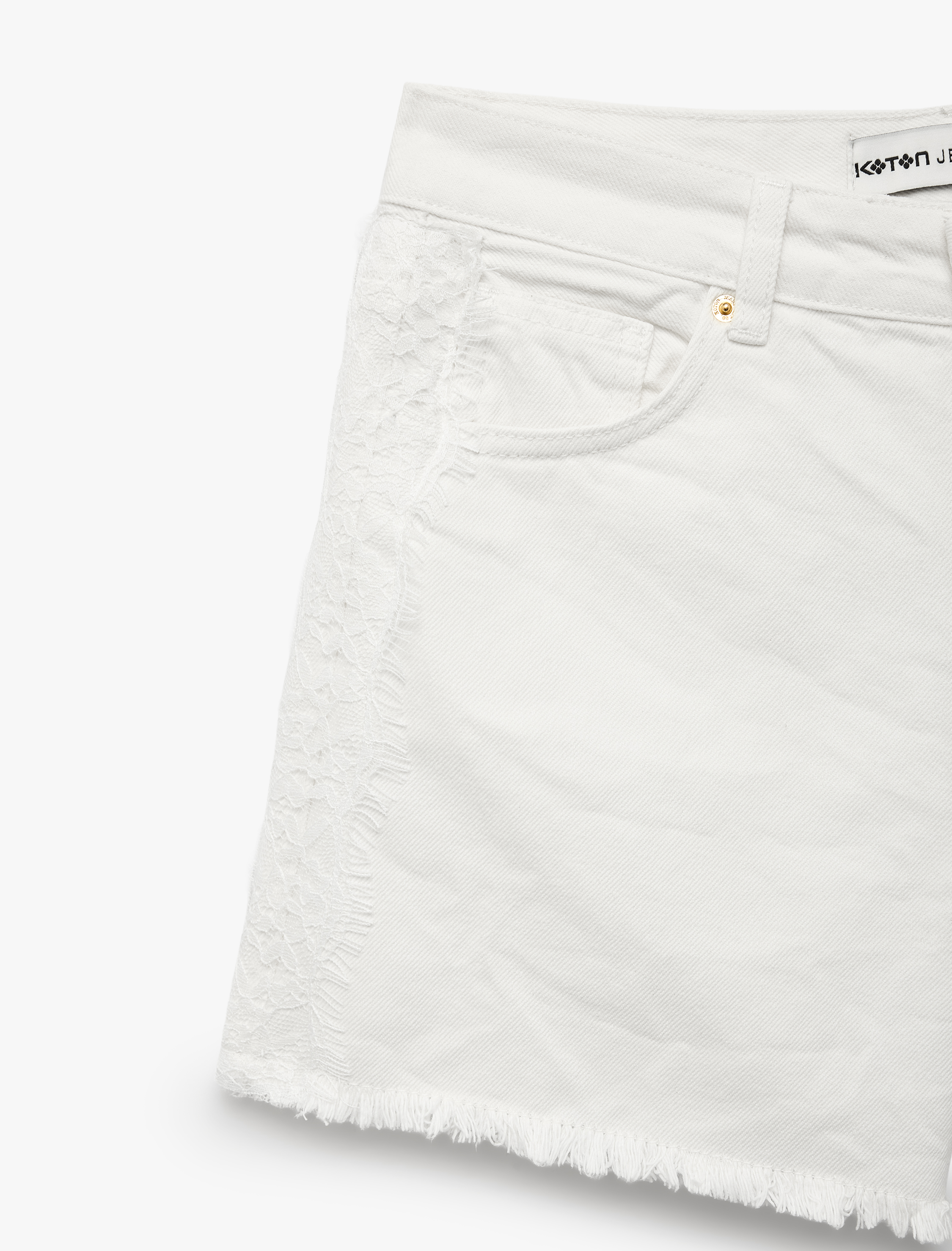   Dantel Detaylı Pamuklu Cepli Düğmeli Mini Denim Şort