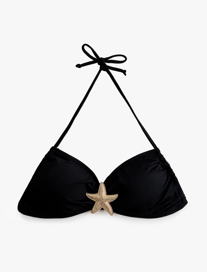  Deniz Yıldızı Aksesuar Detaylı Halter Yaka Bikini Üstü