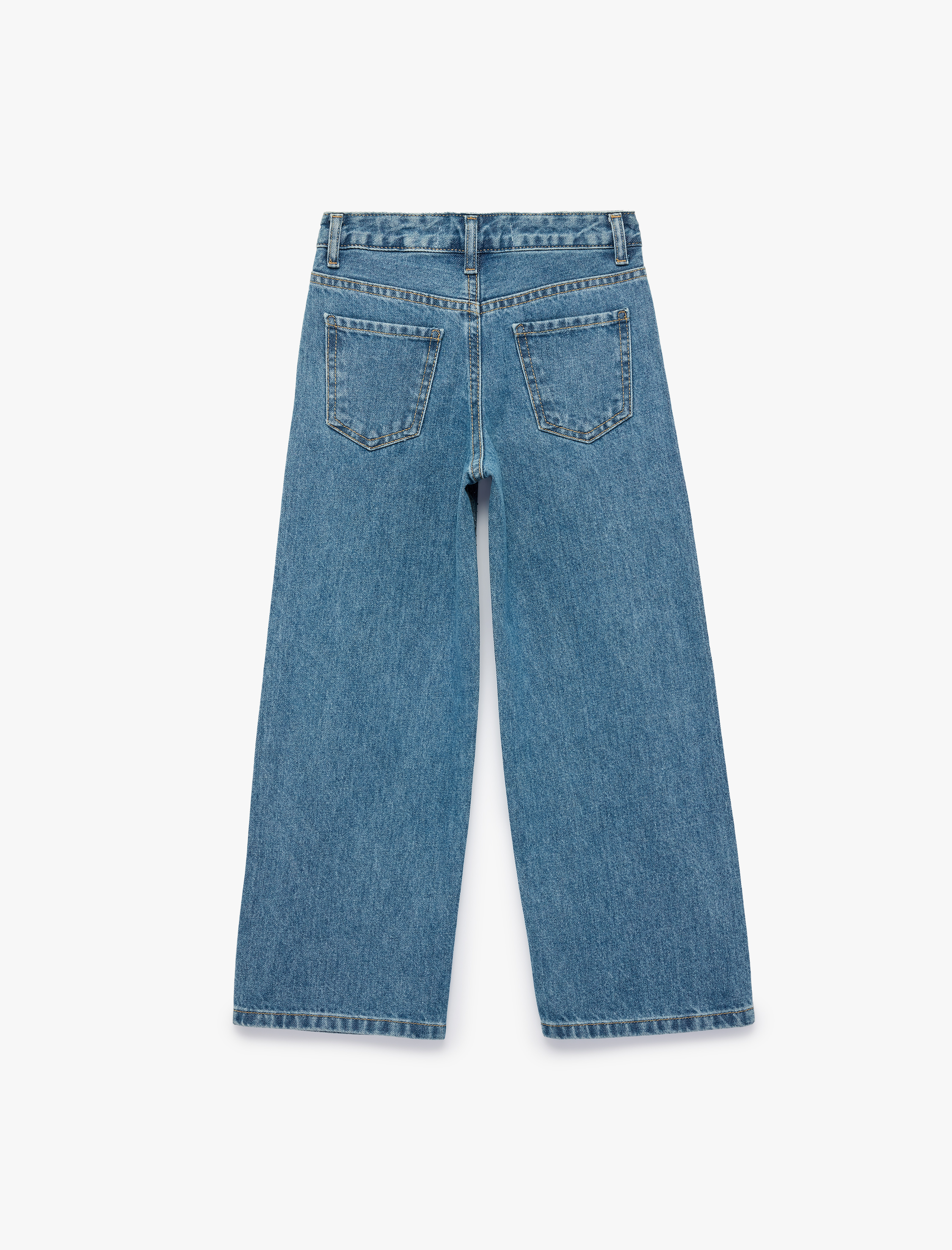  Kız Çocuk Pul Detaylı Pamuklu Geniş Paça Denim Pantolon