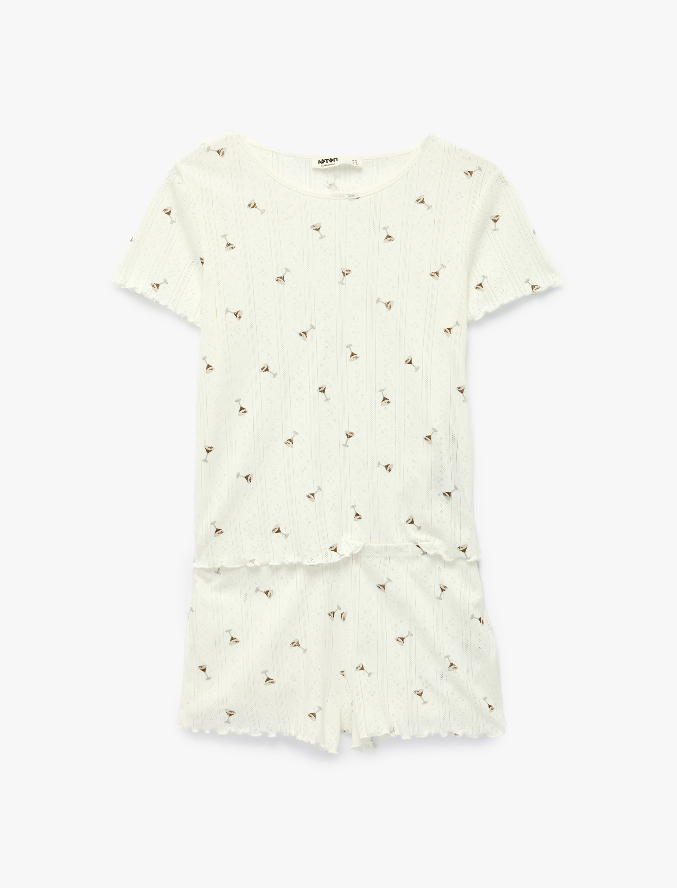   Baskılı Kısa Kollu Bisiklet Yaka Şortlu Pijama Takımı