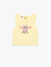 Lisanslı Stitch Baskılı Kaşkorse Kolsuz Bisiklet Yaka Atlet