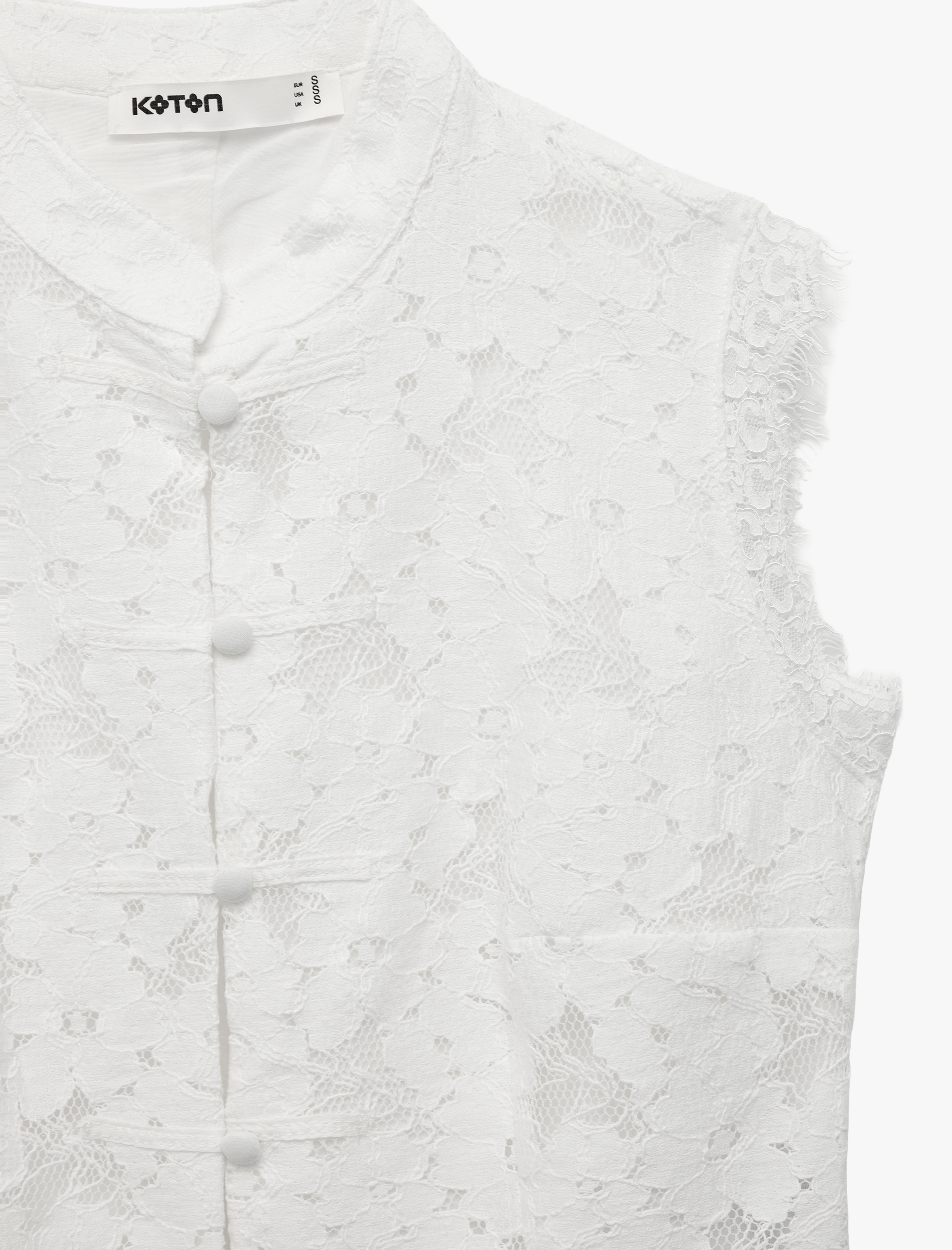   Koton X Melis Ağazat - Kolsuz Floral Dokulu Dik Qipao Yaka Güpür Dantel Bluz
