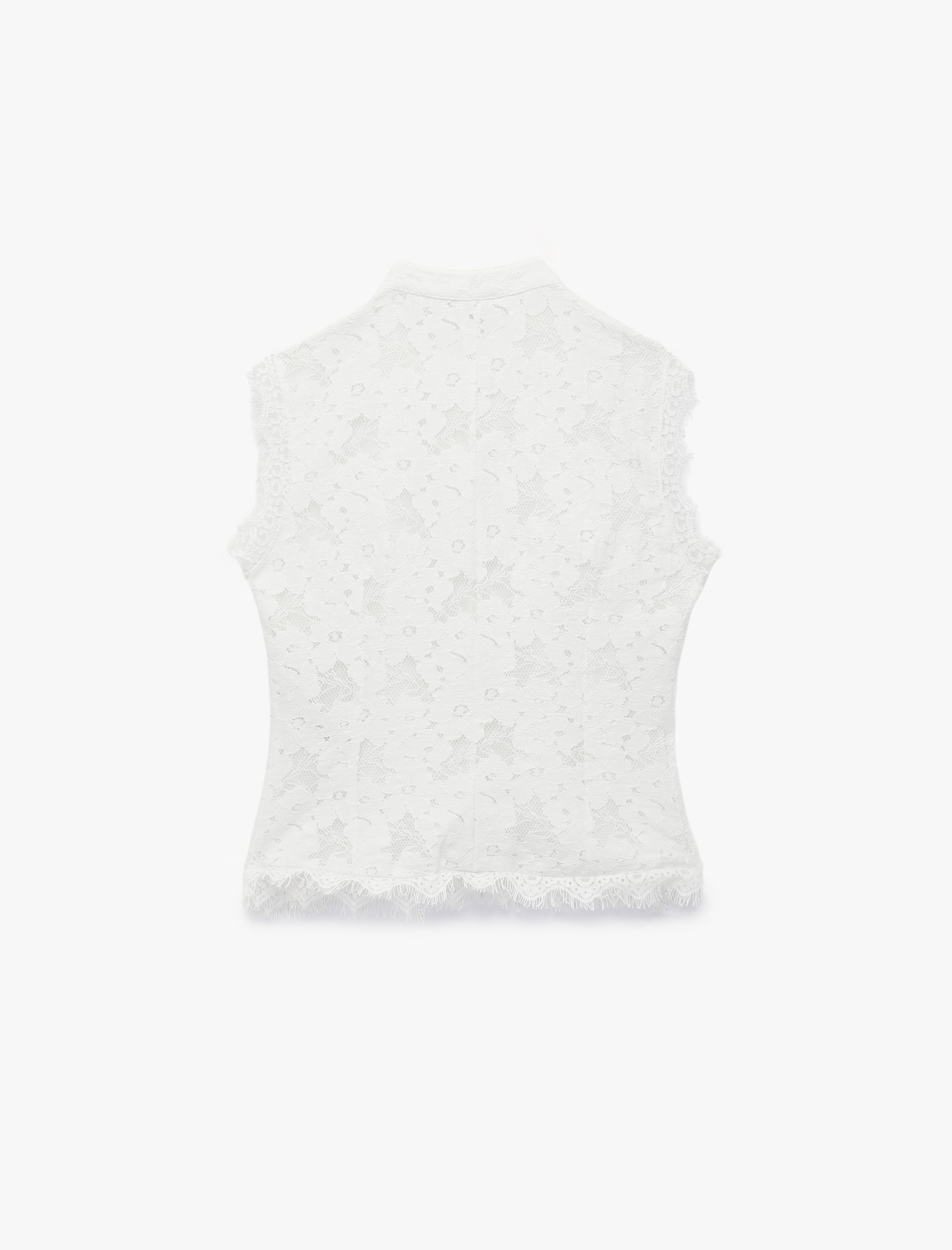   Koton X Melis Ağazat - Kolsuz Floral Dokulu Dik Qipao Yaka Güpür Dantel Bluz