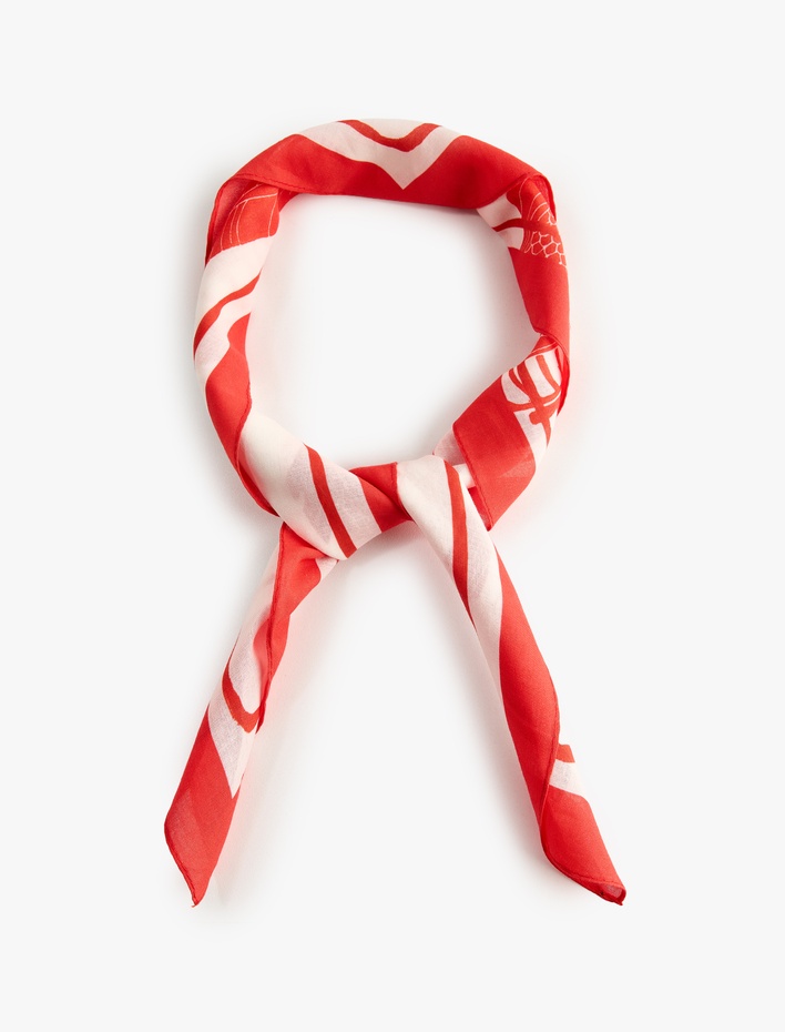 Kadın Pamuklu Balık Desenli Kare Fular Bandana