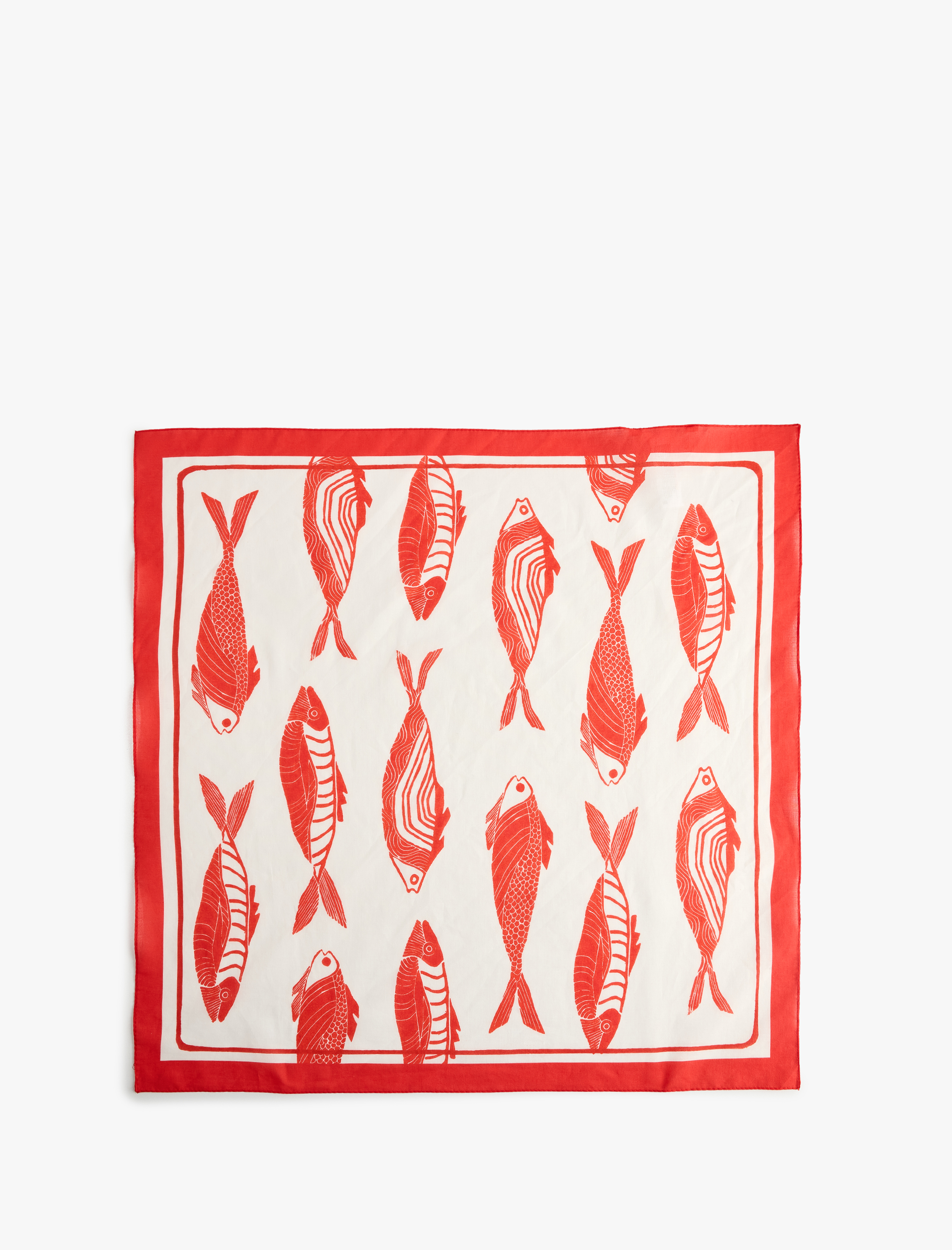  Kadın Pamuklu Balık Desenli Kare Fular Bandana