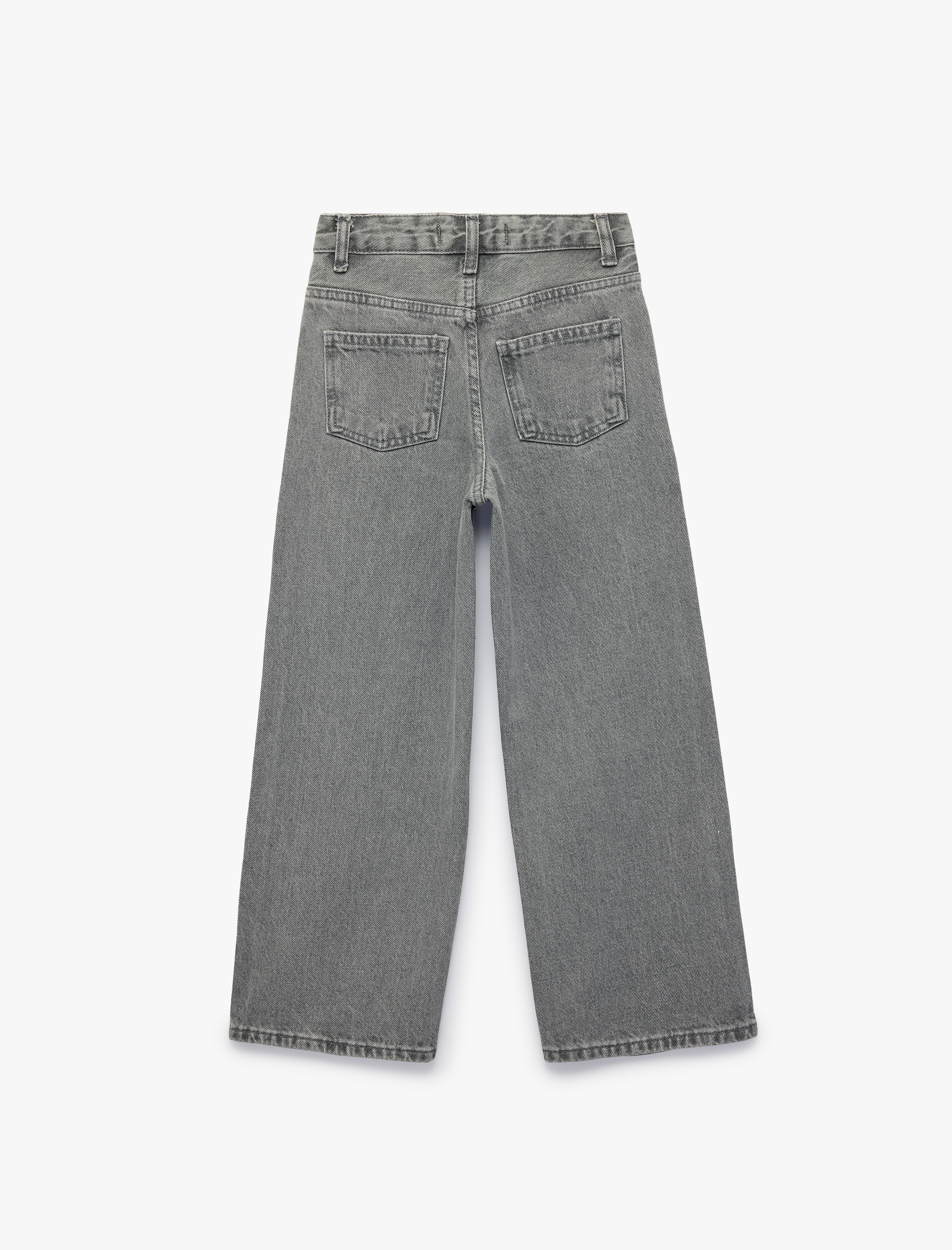  Kız Çocuk Fiyonk Nakış Detaylı Pamuklu Geniş Paça Denim Pantolon