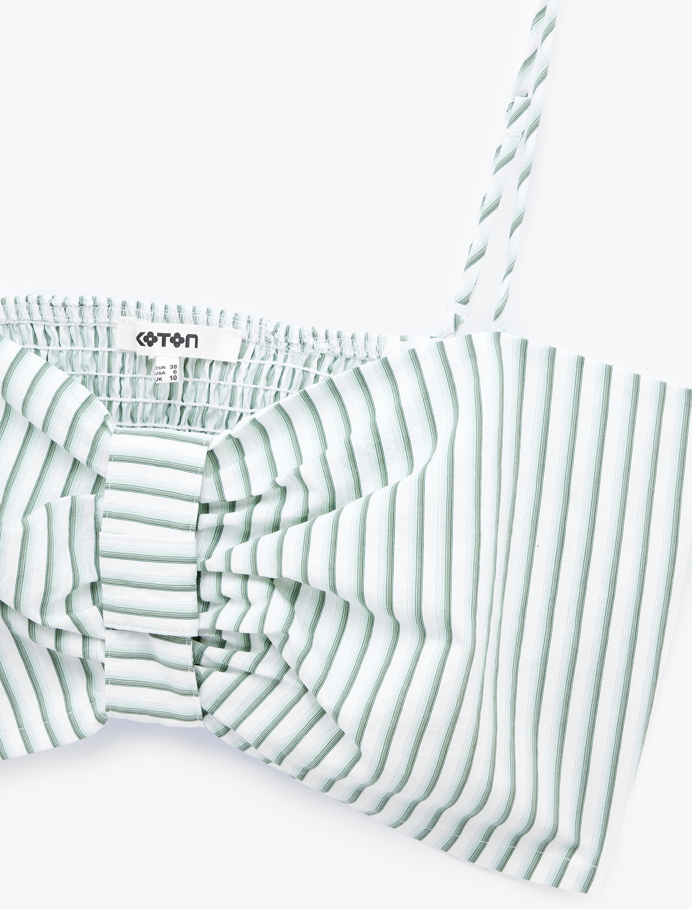   Koton X Sibil Çetinkaya - Poplin Gipe Detaylı İnce Askılı Çizgili Crop Büstiyer