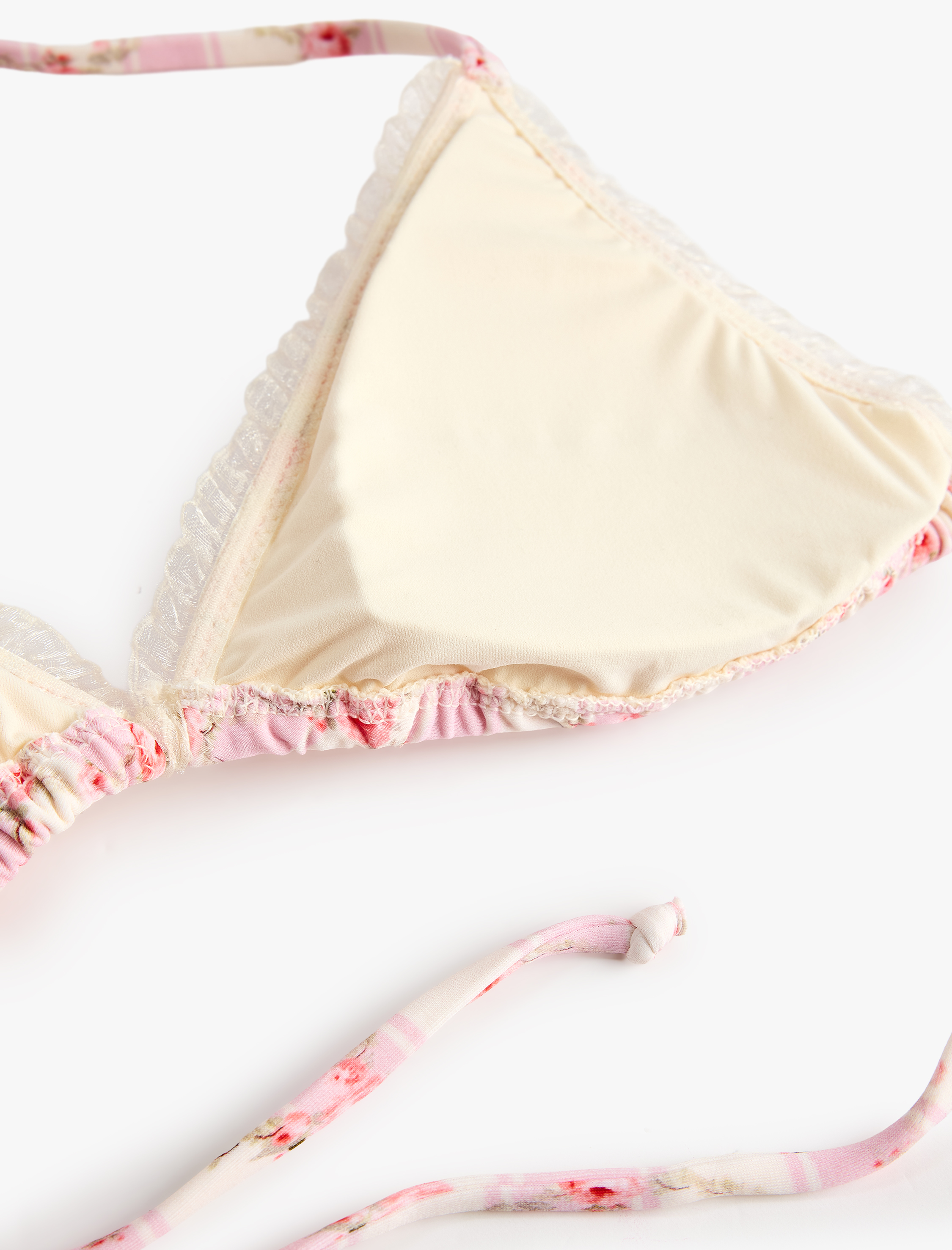   Koton X Sibil Çetinkaya - Fırfırlı Dantel Detaylı Çiçekli Üçgen Bikini Üstü