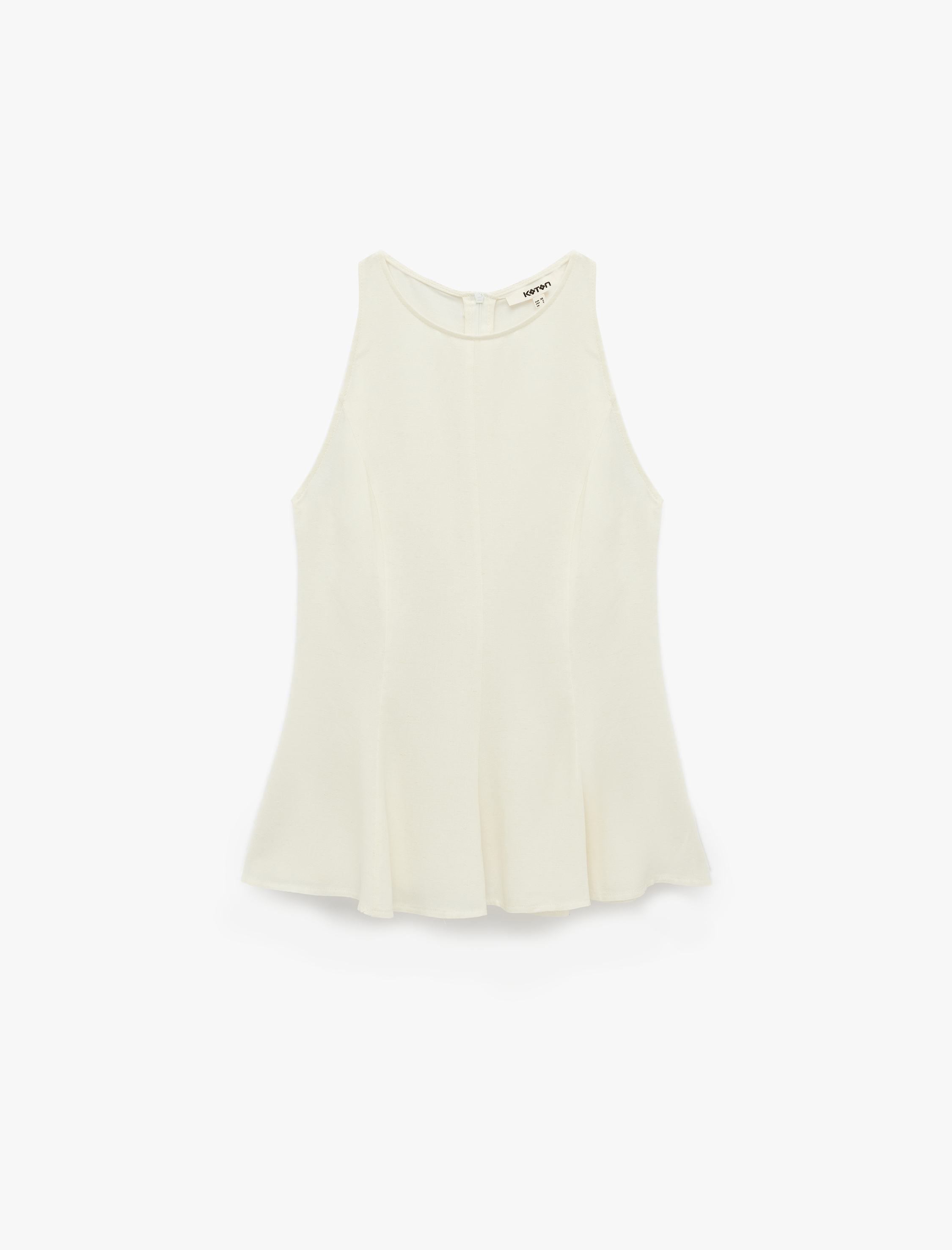   Keten Karışımlı Kolsuz Bisiklet Yaka Peplum Top