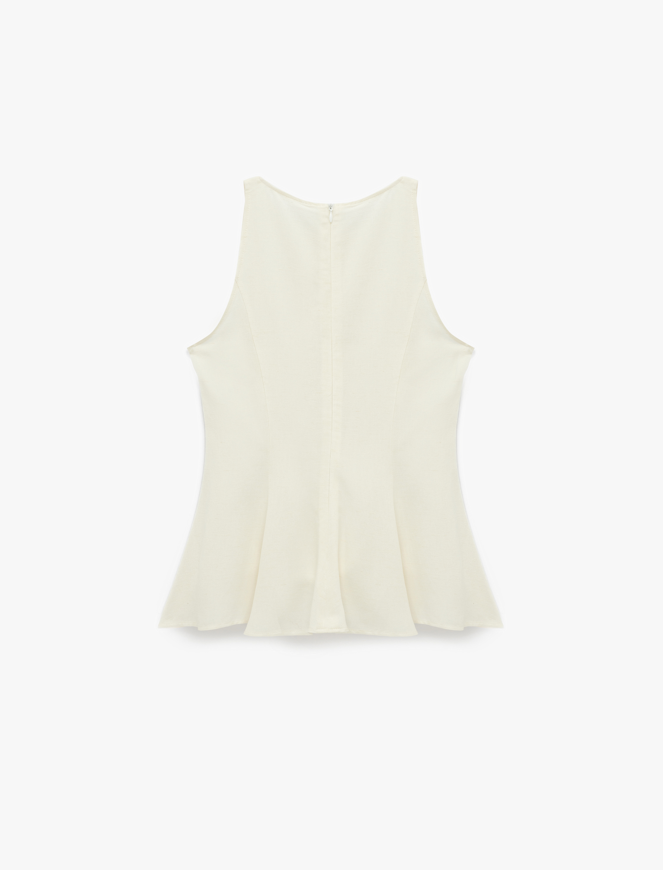   Keten Karışımlı Kolsuz Bisiklet Yaka Peplum Top