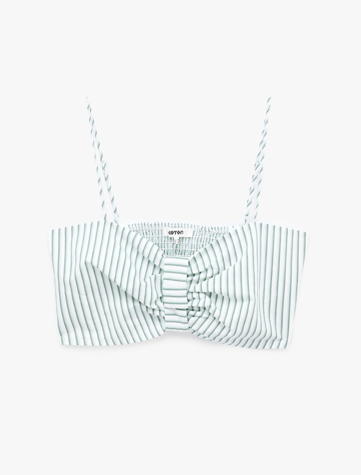  Koton X Sibil Çetinkaya - Poplin Gipe Detaylı İnce Askılı Çizgili Crop Büstiyer