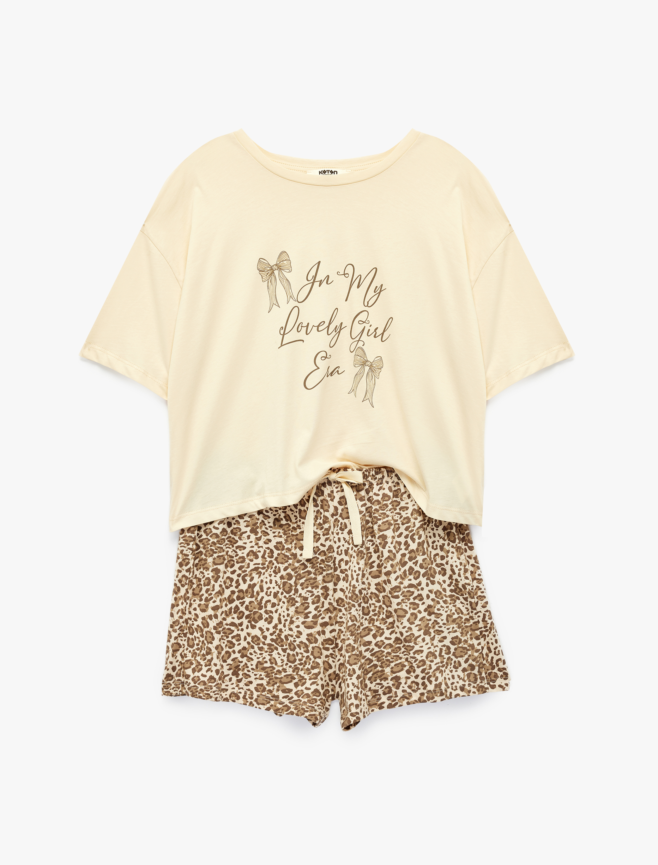  Leopar Desenli Pamuklu Kısa Kollu Şortlu Pijama Takımı