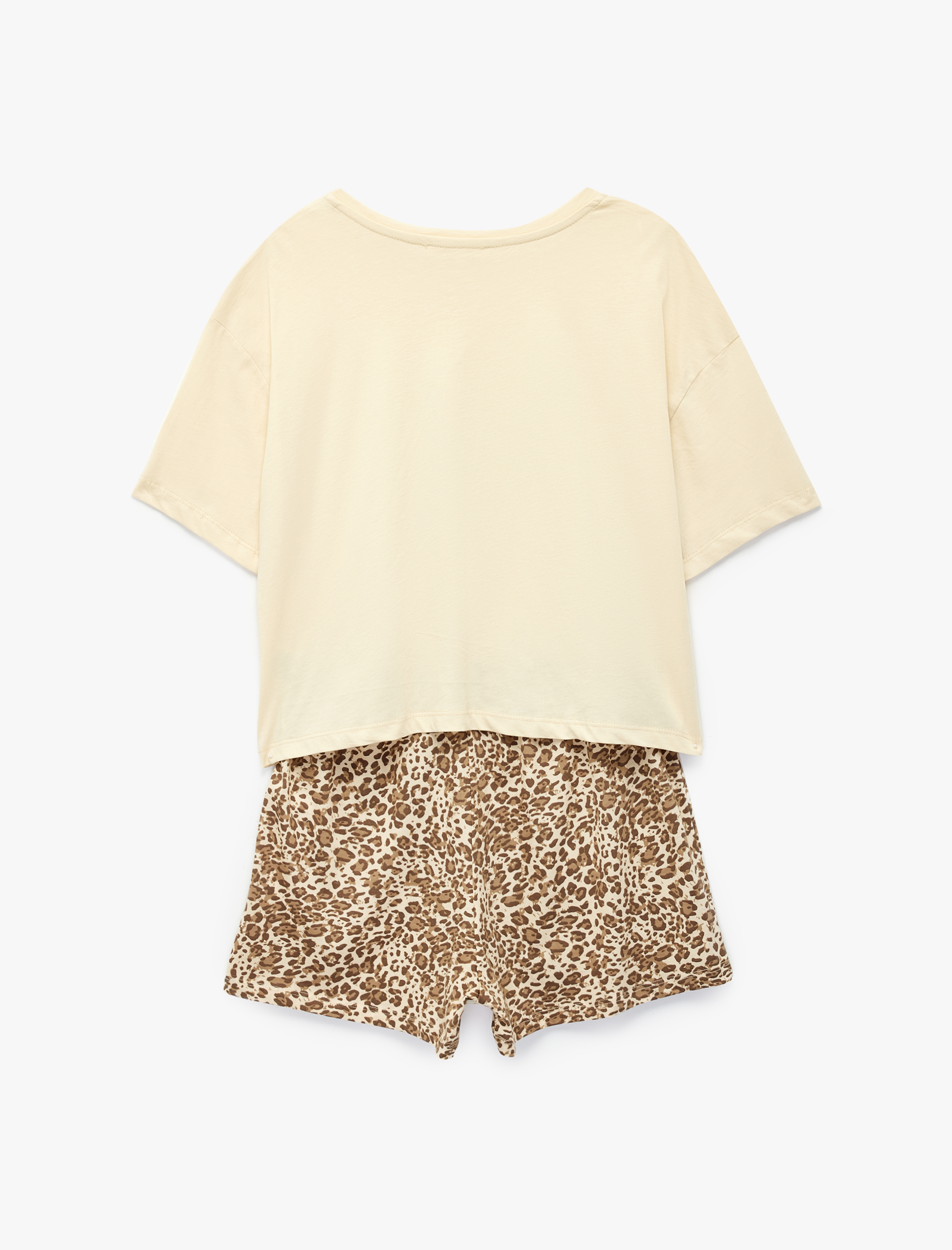   Leopar Desenli Pamuklu Kısa Kollu Şortlu Pijama Takımı