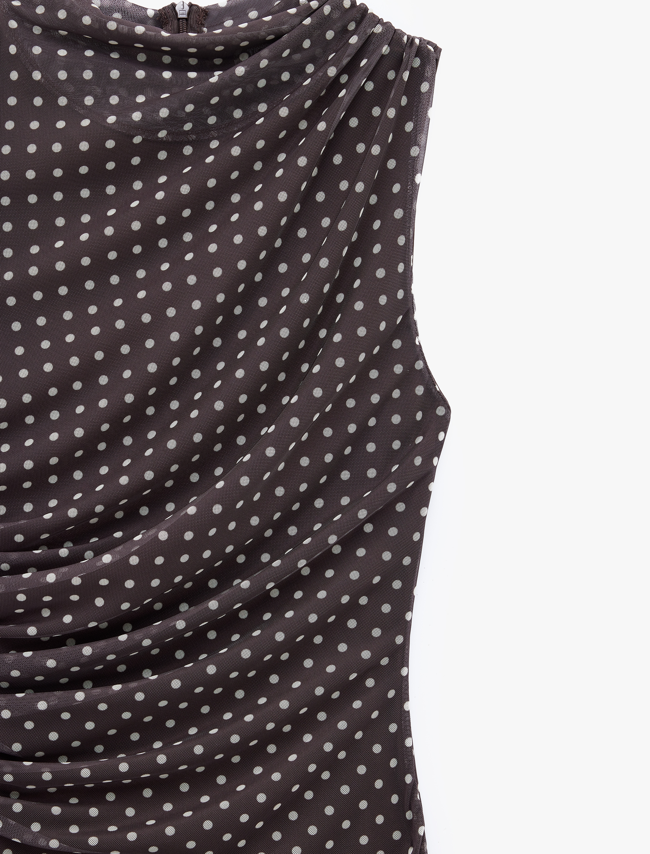   Drapeli Slim Fit Kolsuz Bisiklet Yaka Puantiyeli Uzun Elbise