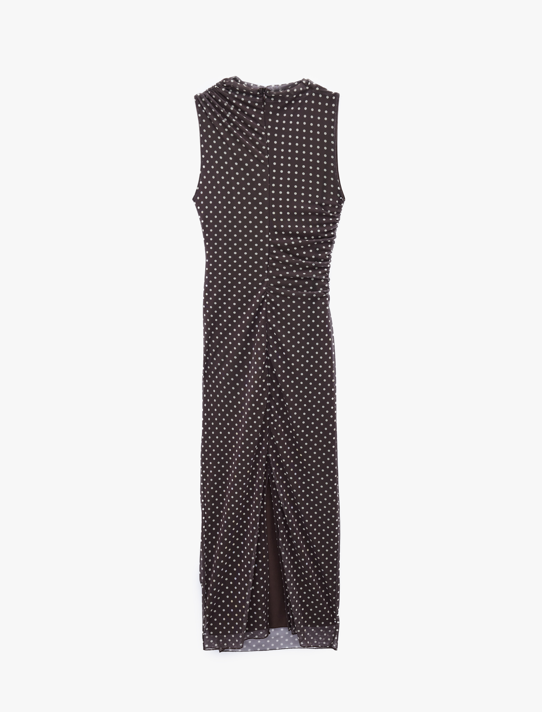   Drapeli Slim Fit Kolsuz Bisiklet Yaka Puantiyeli Uzun Elbise