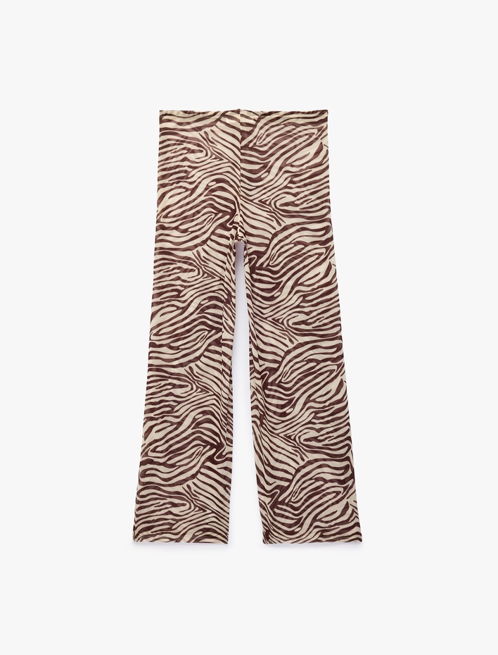  Zebra Desenli Transparan Tül Palazzo Pareo Pantolon