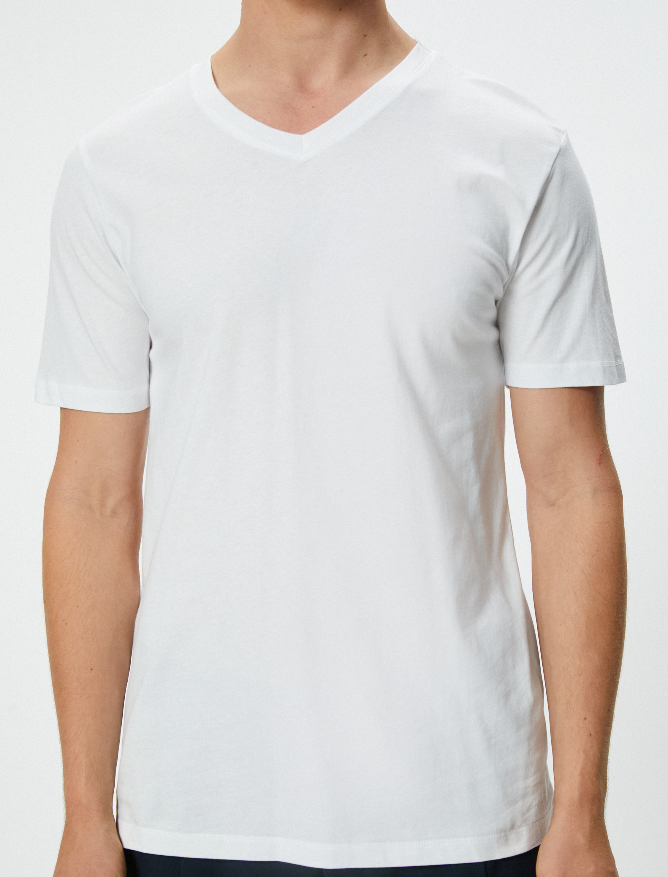   2'li Basic Tişört Seti V Yaka Slim Fit Pamuklu