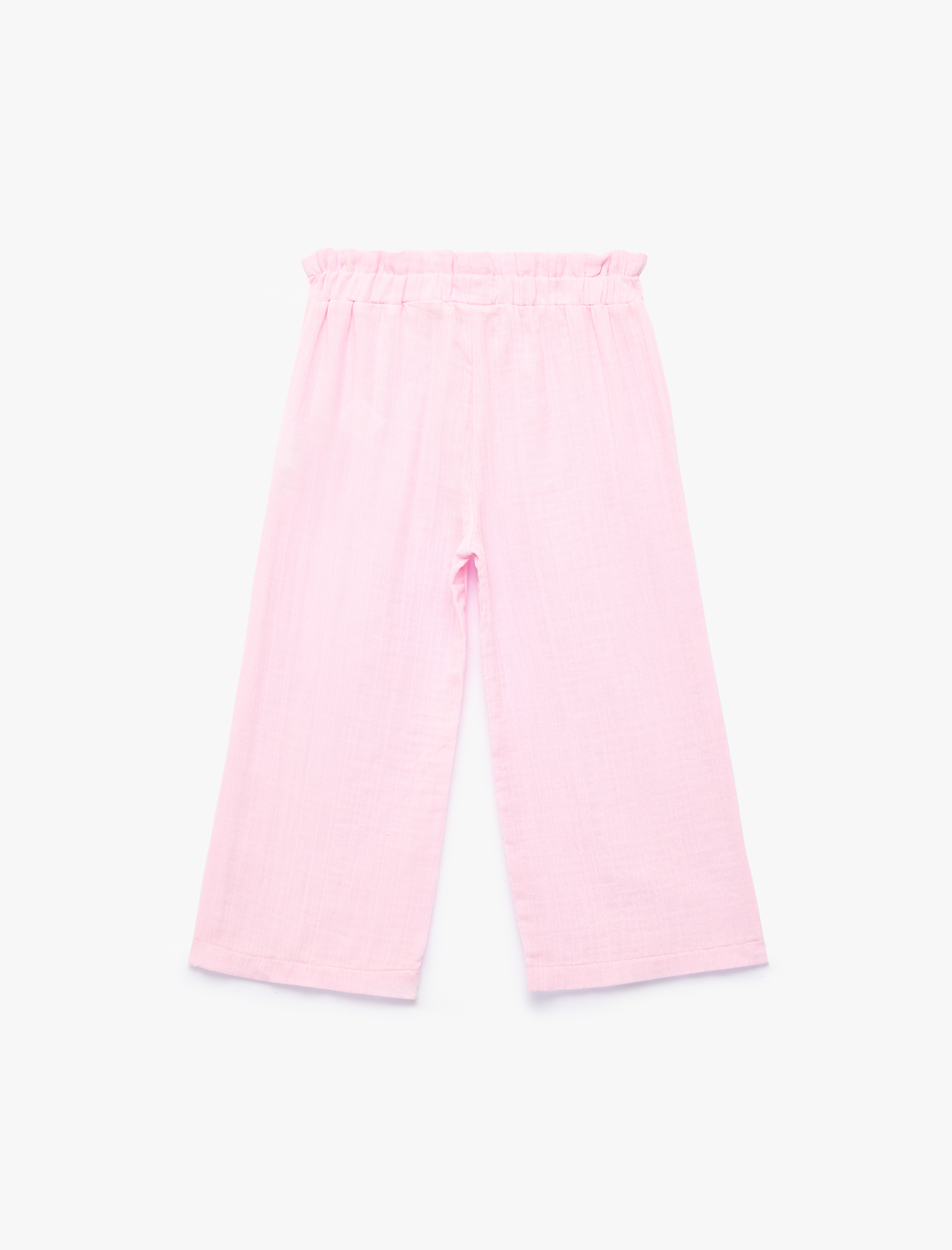  Kız Bebek Pamuklu Beli Lastikli Müslin Geniş Paça Pantolon