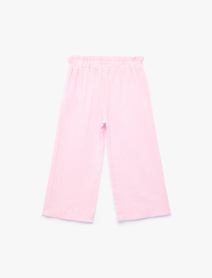 Kız Bebek Pamuklu Beli Lastikli Müslin Geniş Paça Pantolon