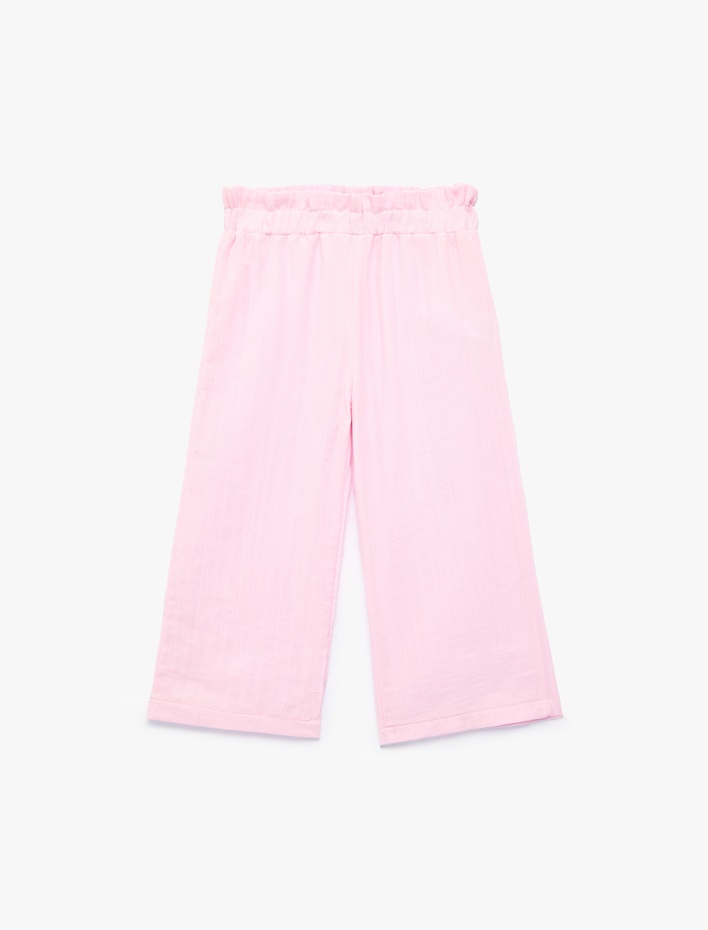 Kız Bebek Pamuklu Beli Lastikli Müslin Geniş Paça Pantolon