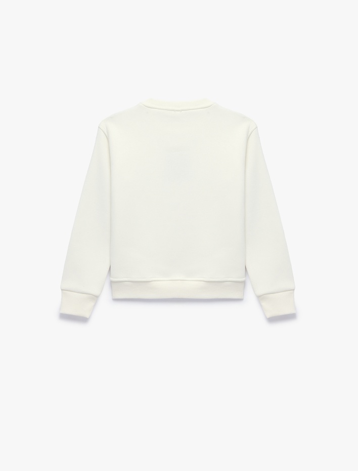 Kız Çocuk Ayıcık Baskılı Uzun Kollu Bisiklet Yaka Sweatshirt