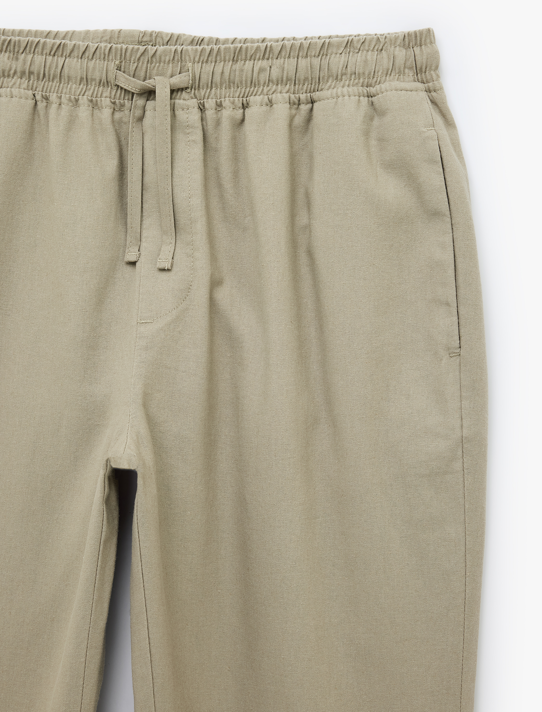   Slim Fit Keten Karışımlı Cepli Beli Lastikli Bağcıklı Pantolon
