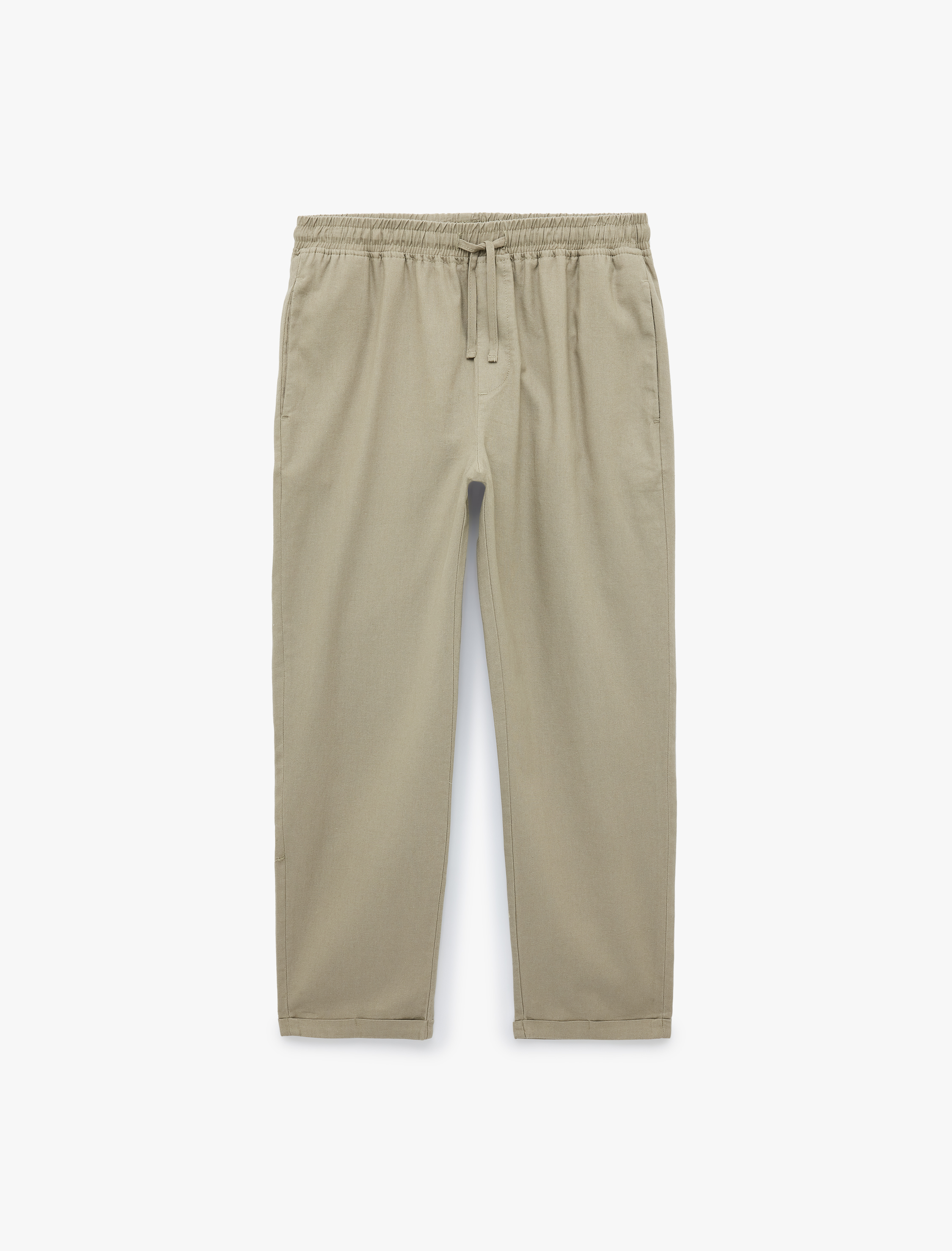   Slim Fit Keten Karışımlı Cepli Beli Lastikli Bağcıklı Pantolon