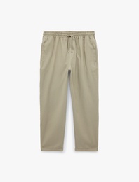 Slim Fit Keten Karışımlı Cepli Beli Lastikli Bağcıklı Pantolon