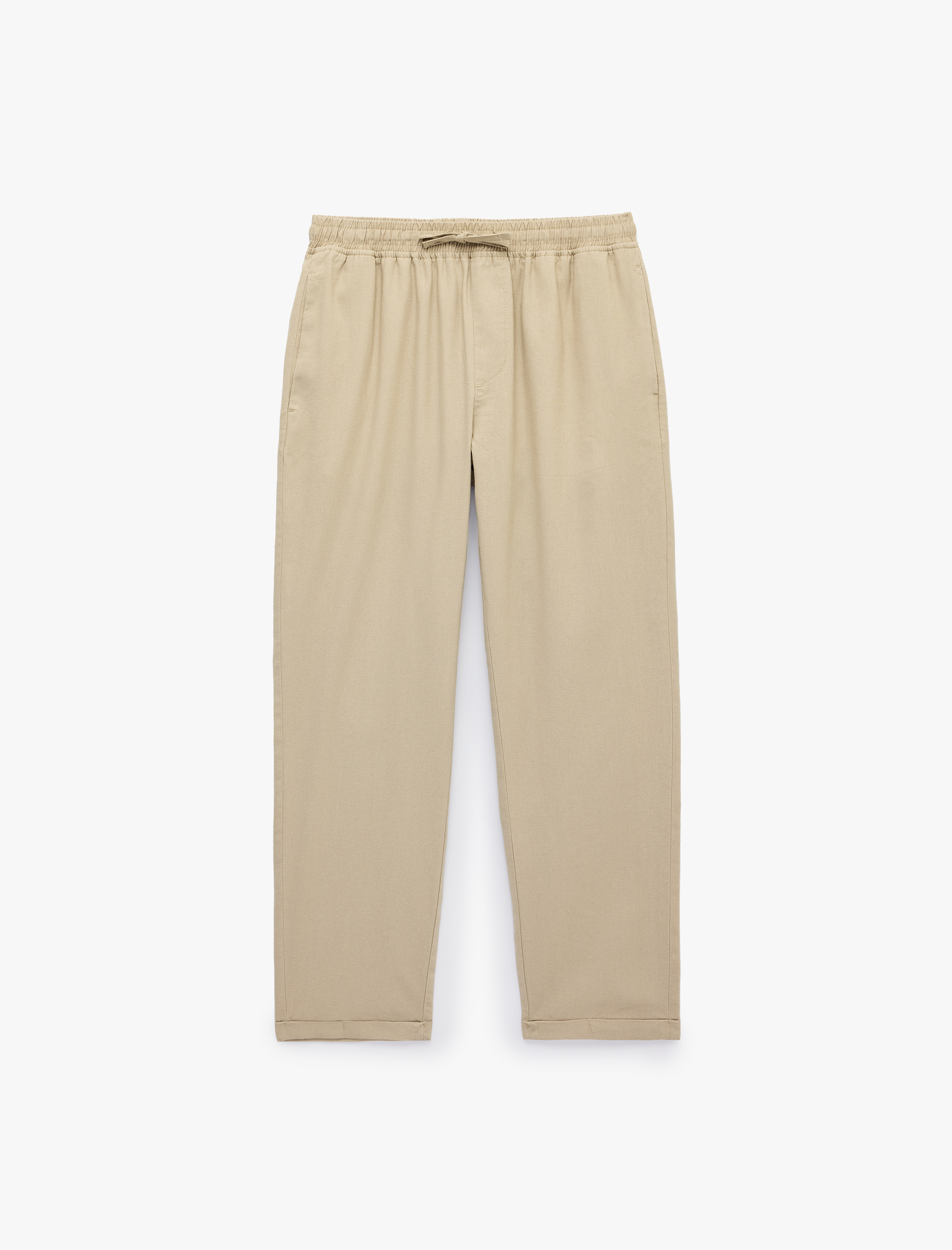  Slim Fit Keten Karışımlı Cepli Beli Lastikli Bağcıklı Pantolon