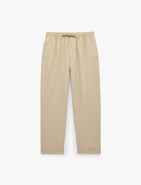 Slim Fit Keten Karışımlı Cepli Beli Lastikli Bağcıklı Pantolon
