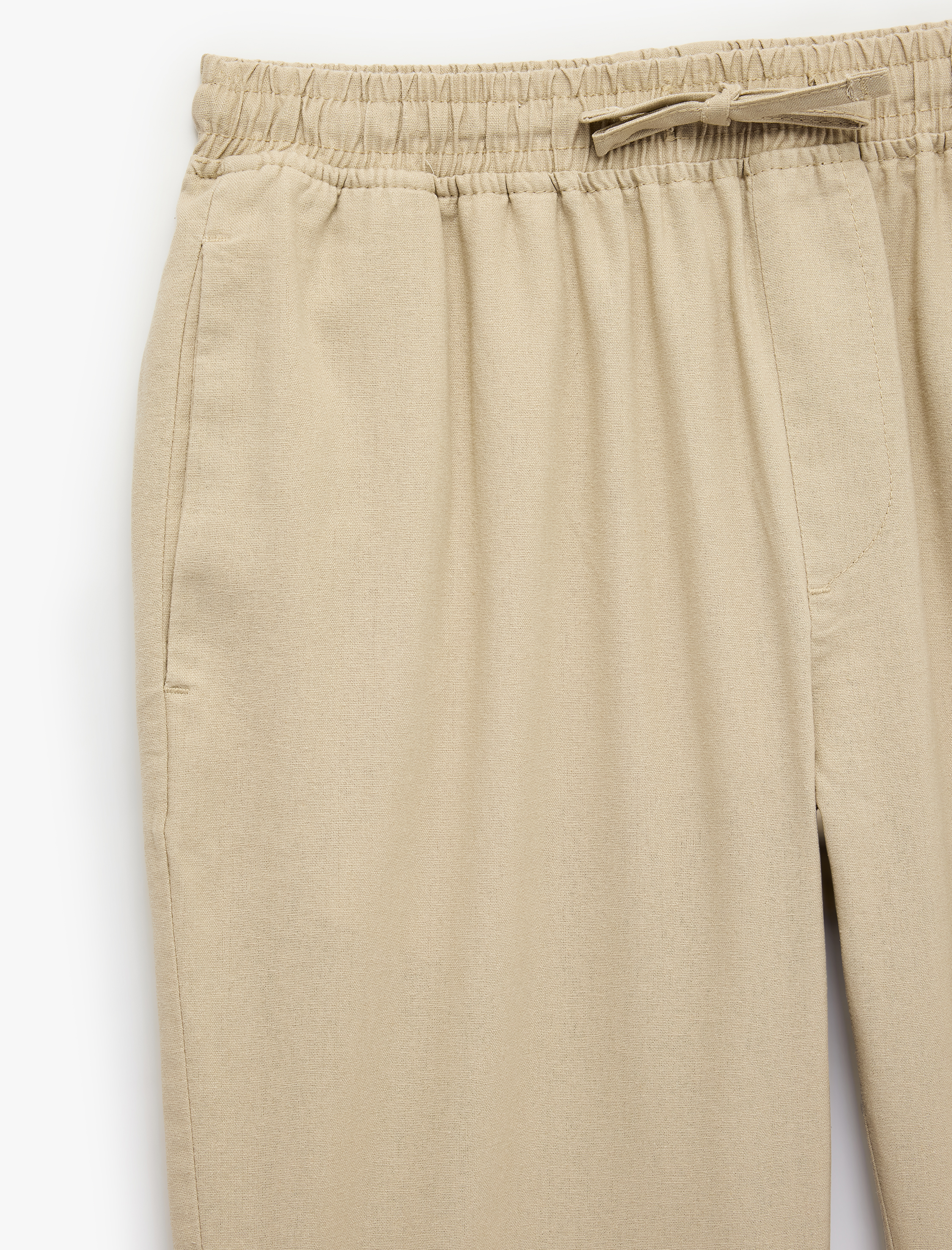   Slim Fit Keten Karışımlı Cepli Beli Lastikli Bağcıklı Pantolon