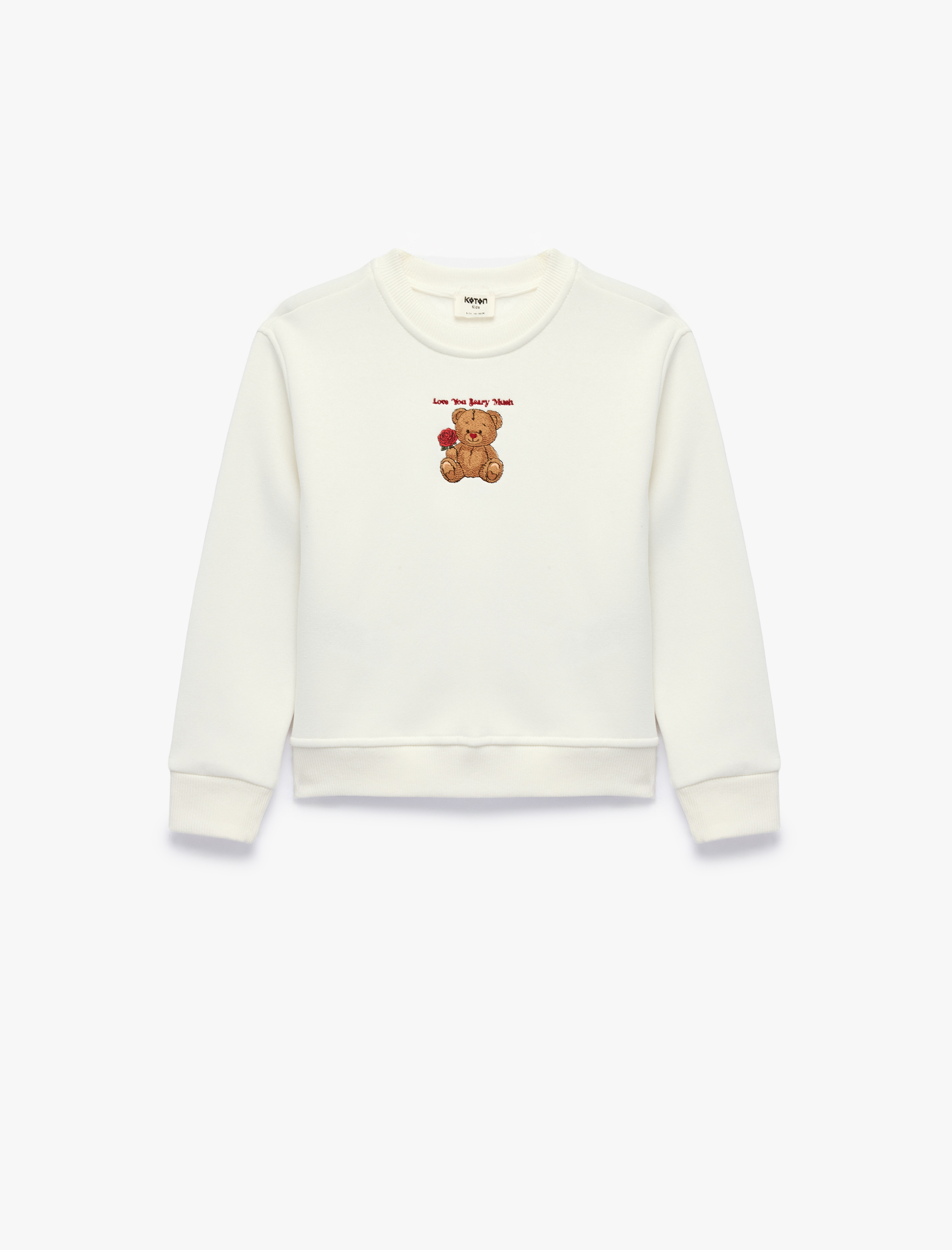  Kız Çocuk Ayıcık Baskılı Uzun Kollu Bisiklet Yaka Sweatshirt