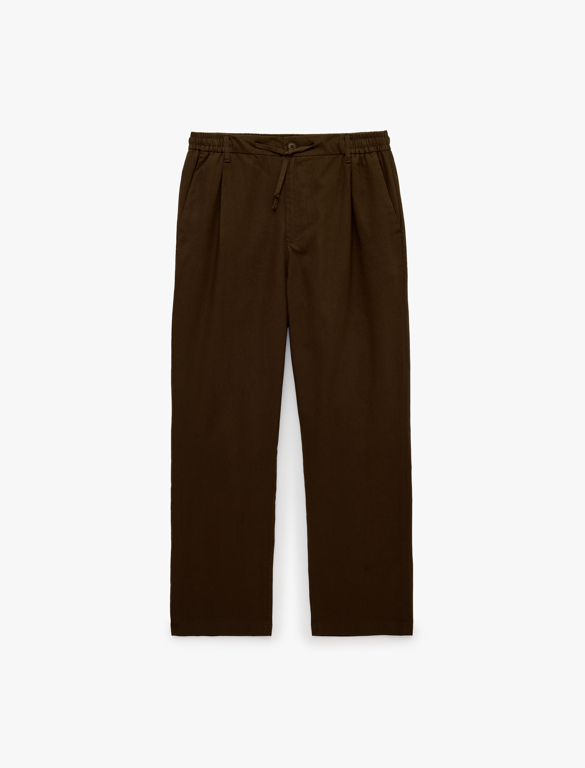   Slim Fit Cepli Pileli Keten Karışımlı Düğmeli Beli Lastikli Bağcıklı Pantolon